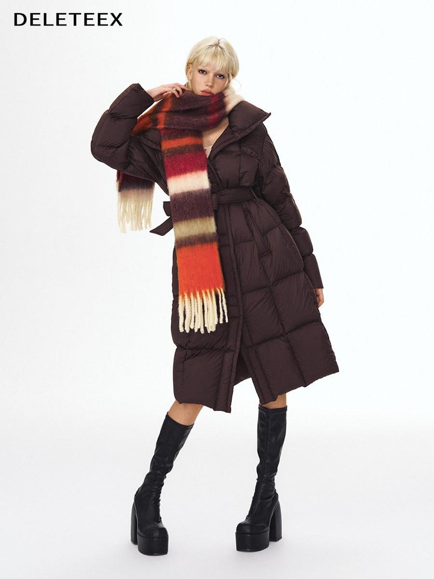 DeleteEx 90 Percent White Goose Down Warm Elegant Long Belted Women Down Jackets