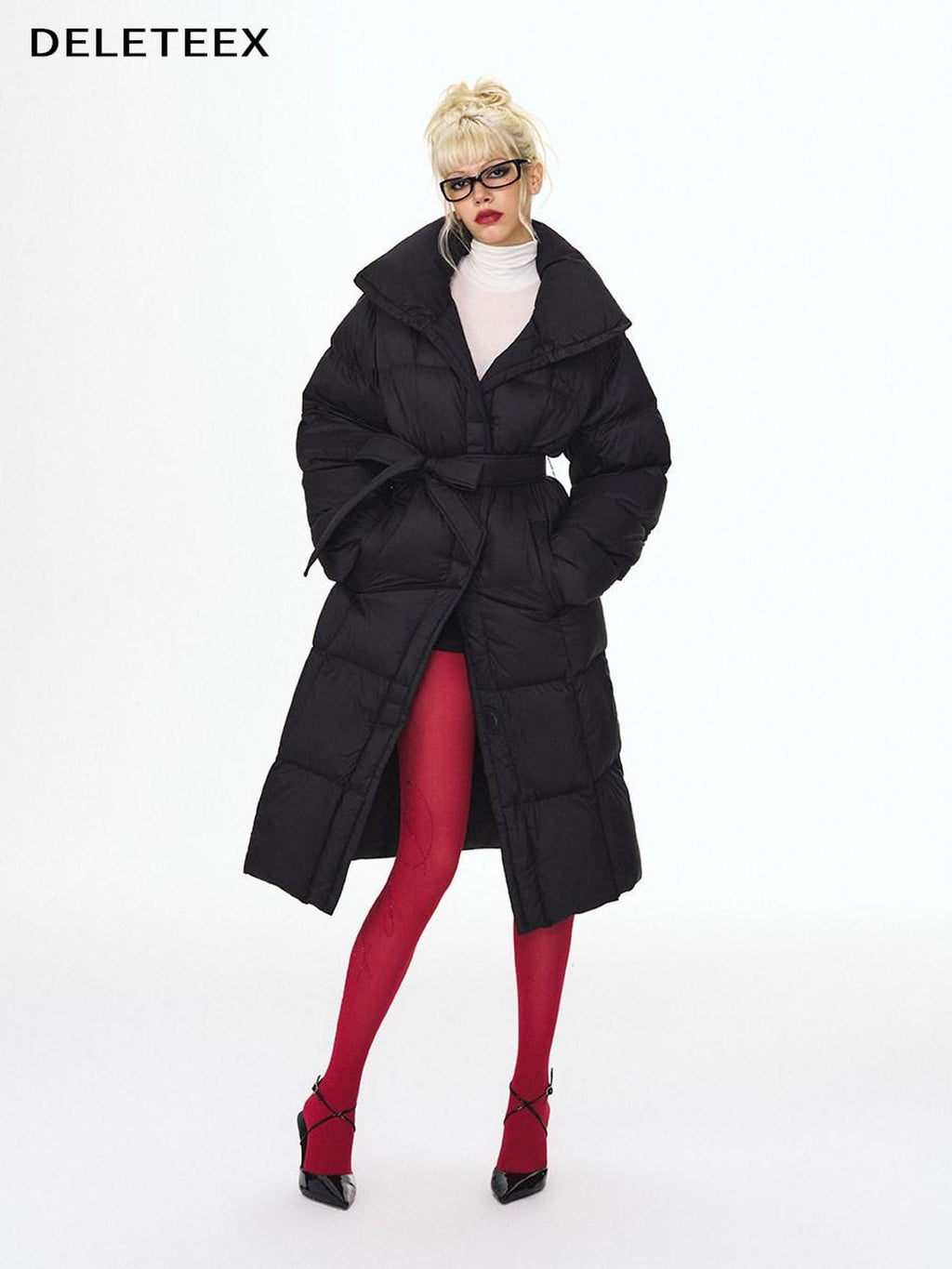 DeleteEx 90 Percent White Goose Down Warm Elegant Long Belted Women Down Jackets