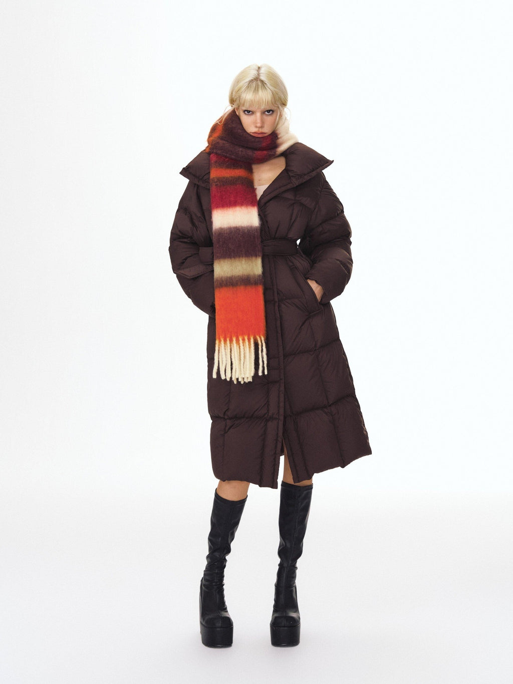 DeleteEx 90 Percent White Goose Down Warm Elegant Long Belted Women Down Jackets