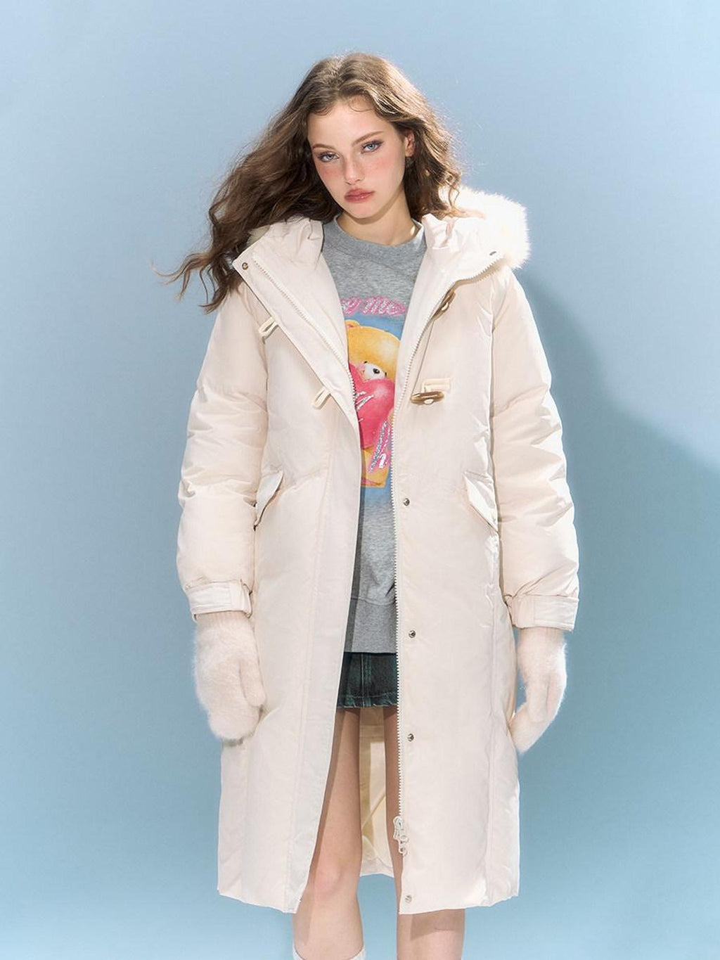 DeleteEx 90% White Duck Down Mid Length Hooded Commuter Memory Warm Women Down Jackets