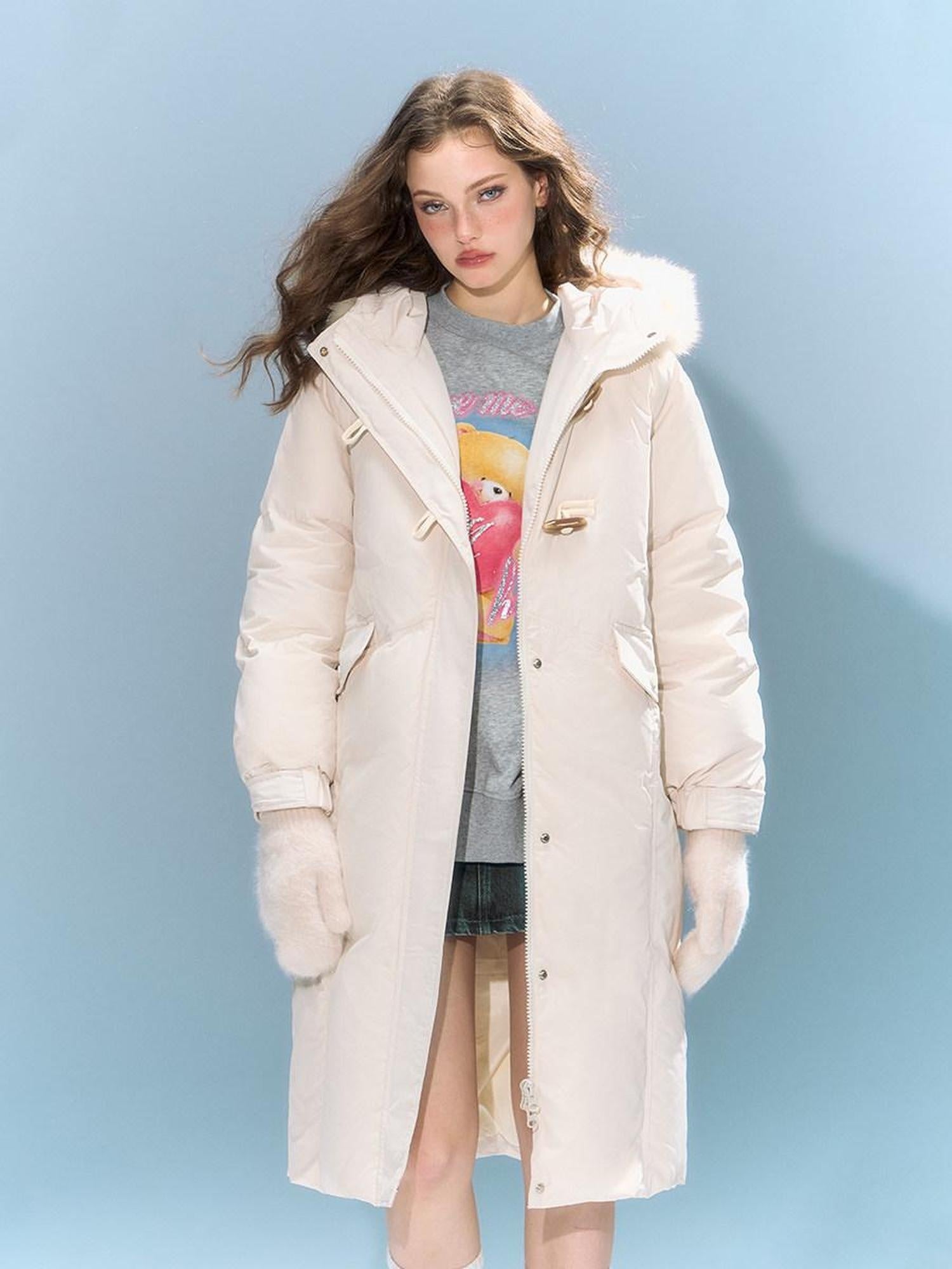 DeleteEx 90% White Duck Down Mid Length Hooded Commuter Memory Warm Women Down Jackets