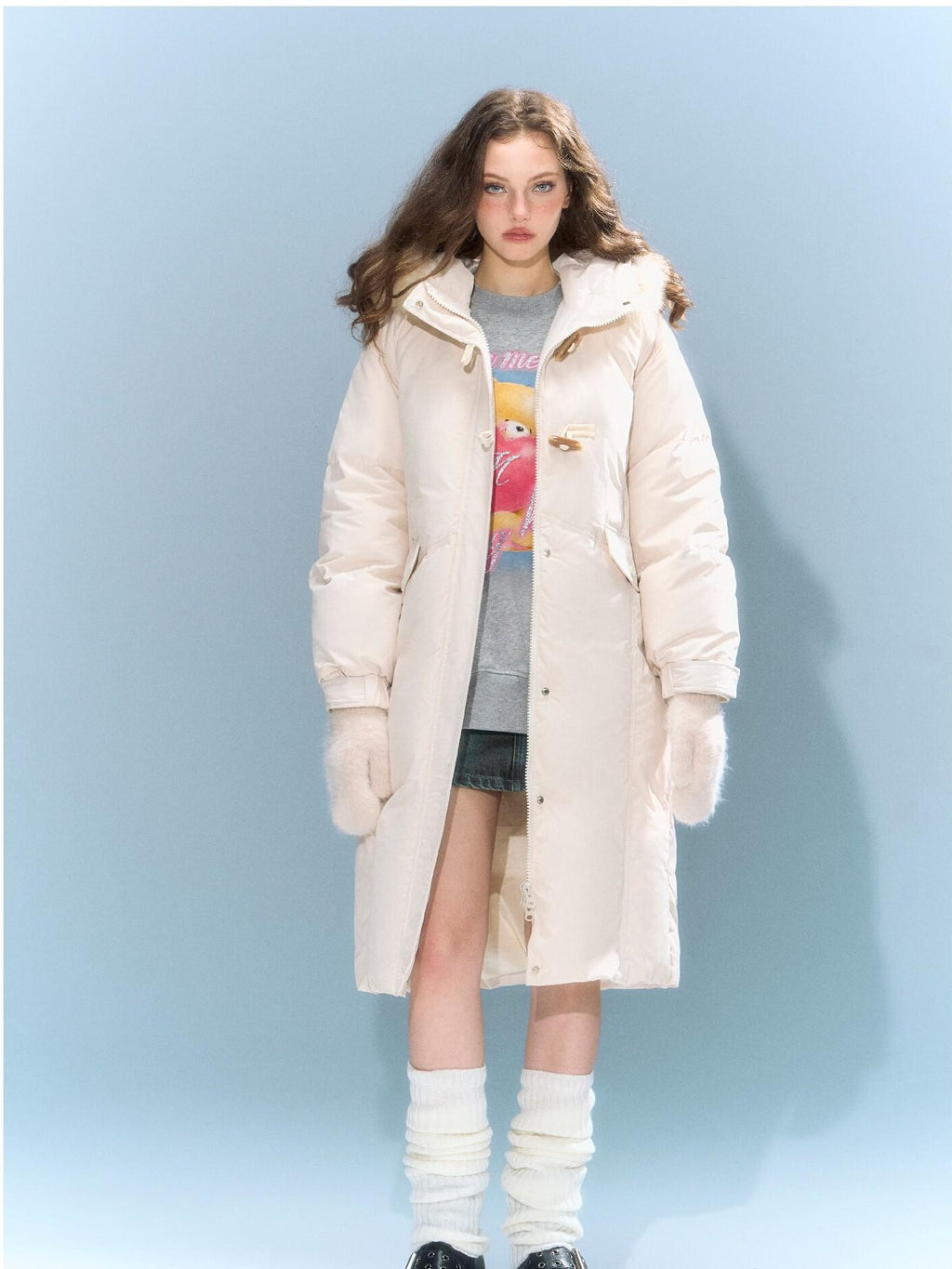 DeleteEx 90% White Duck Down Mid Length Hooded Commuter Memory Warm Women Down Jackets