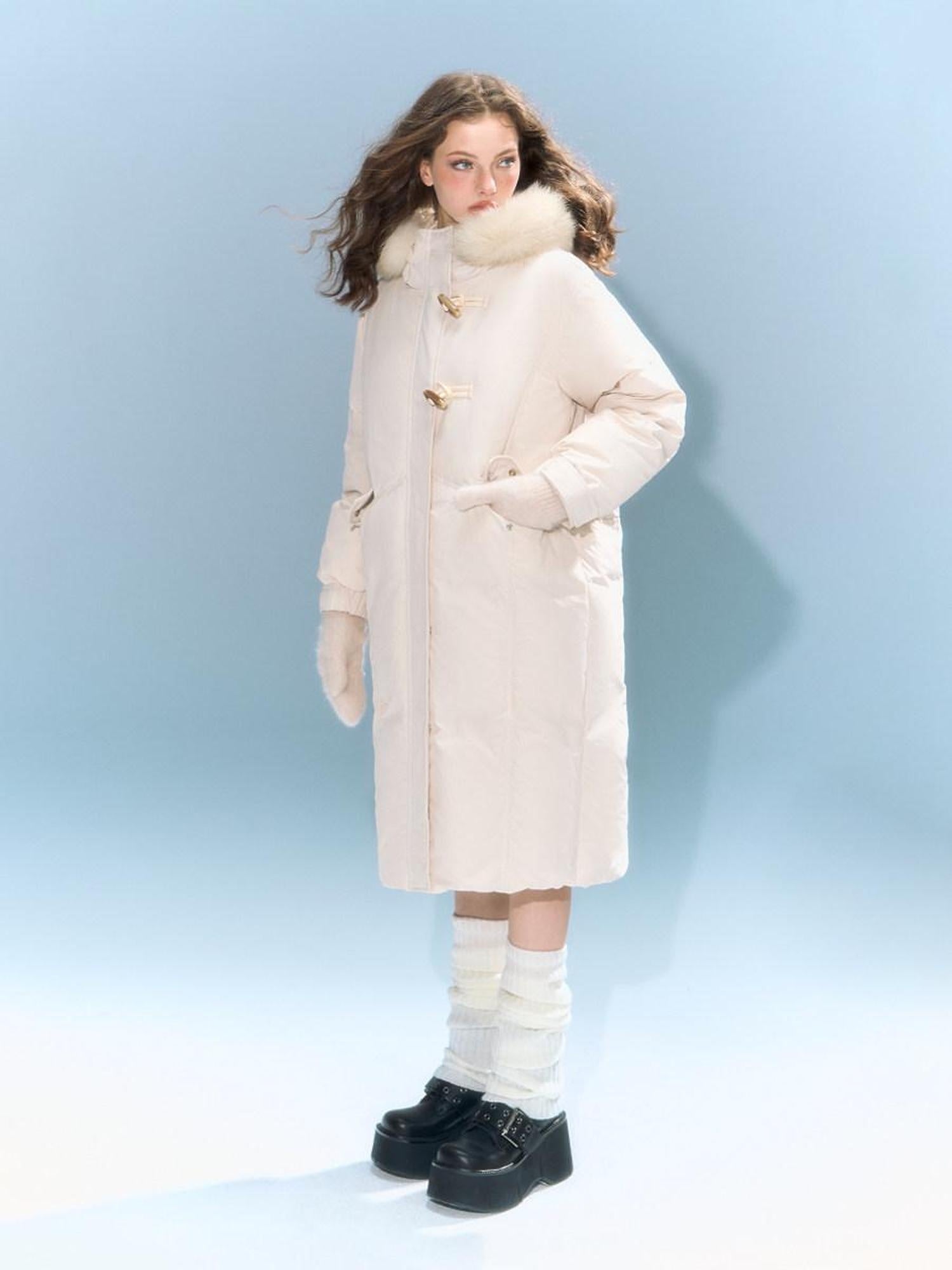 DeleteEx 90% White Duck Down Mid Length Hooded Commuter Memory Warm Women Down Jackets