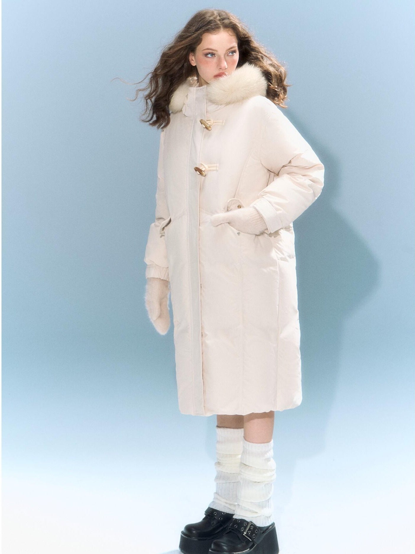 DeleteEx 90% White Duck Down Mid Length Hooded Commuter Memory Warm Women Down Jackets