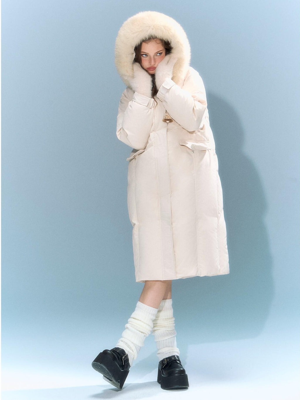 DeleteEx 90% White Duck Down Mid Length Hooded Commuter Memory Warm Women Down Jackets