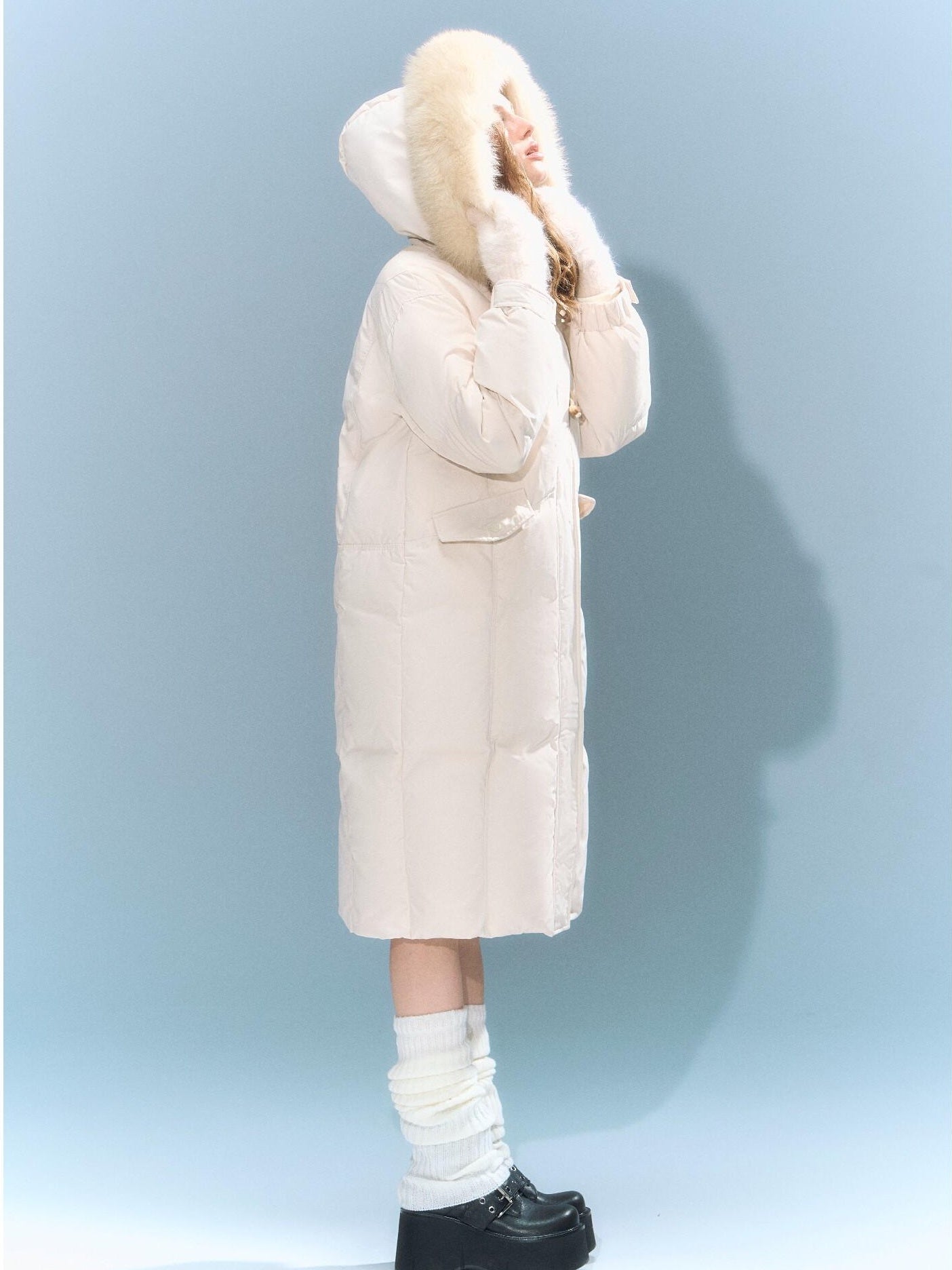 DeleteEx 90% White Duck Down Mid Length Hooded Commuter Memory Warm Women Down Jackets
