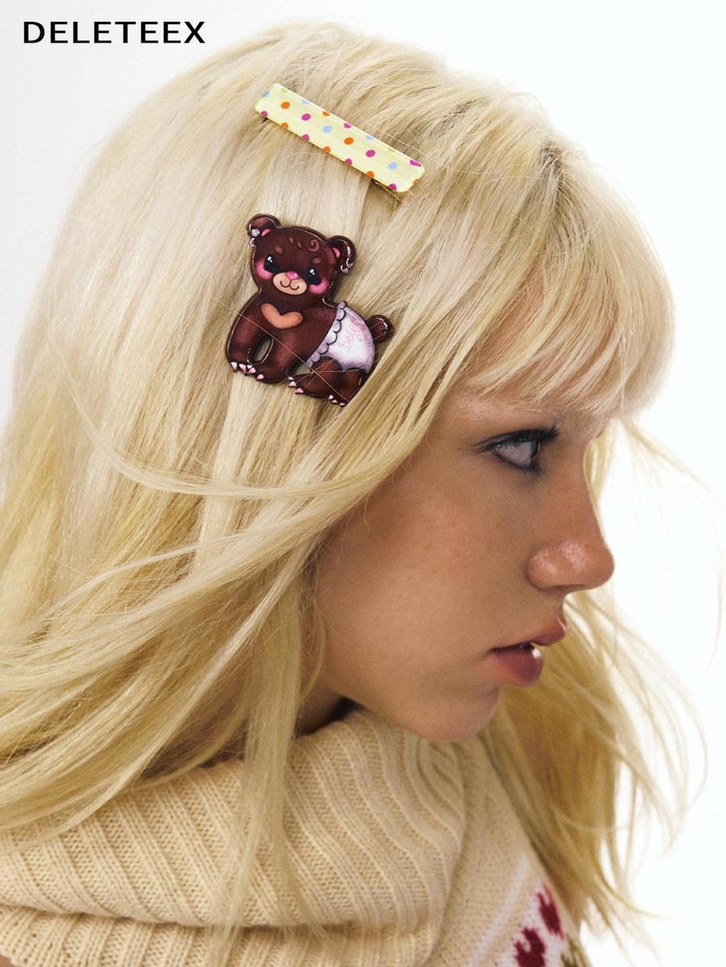 DeleteEx Adorable Bear And Heart Hair Clip Set Cute Girly Everyday Hair Accessories