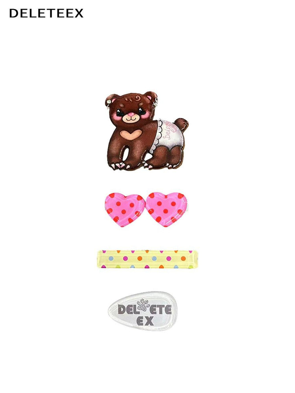 DeleteEx Adorable Bear And Heart Hair Clip Set Cute Girly Everyday Hair Accessories