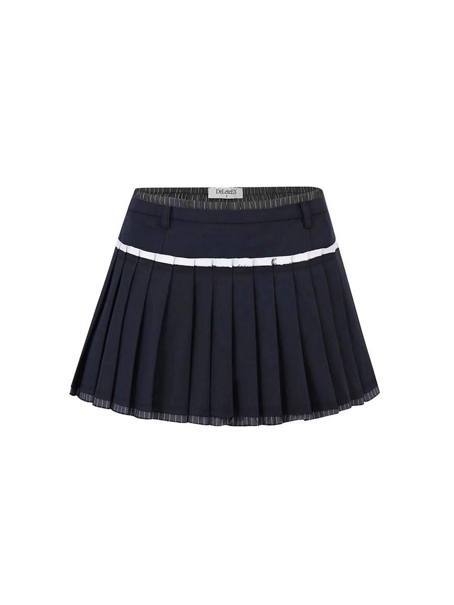 DeleteEx Antistatic Girly Raw Hem A Line Mid Rise Pleated Women Khaki Navy Mini Skirts