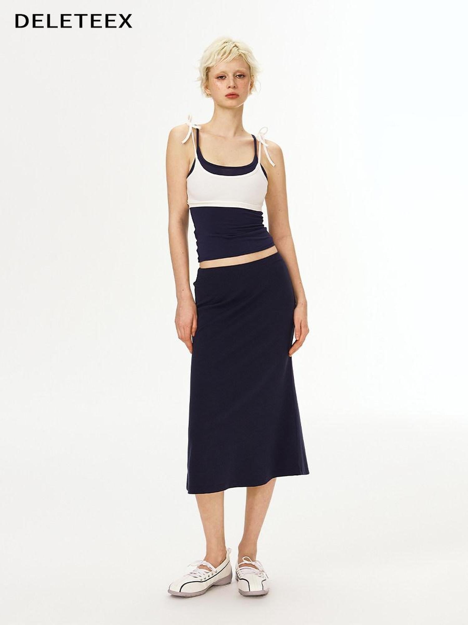 DeleteEx Breathable Cotton Blend Strappy Faux Two Piece Regular Fit Camisoles