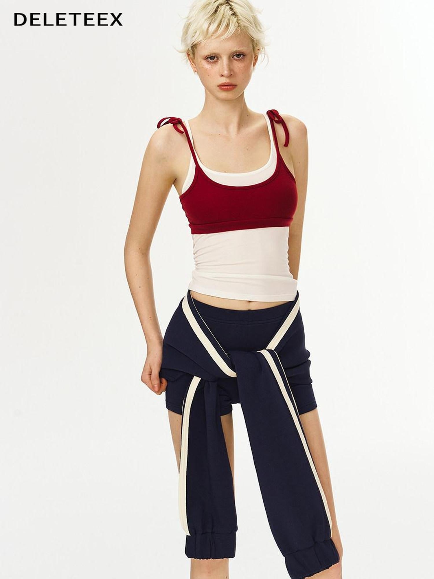 DeleteEx Breathable Cotton Blend Strappy Faux Two Piece Regular Fit Camisoles