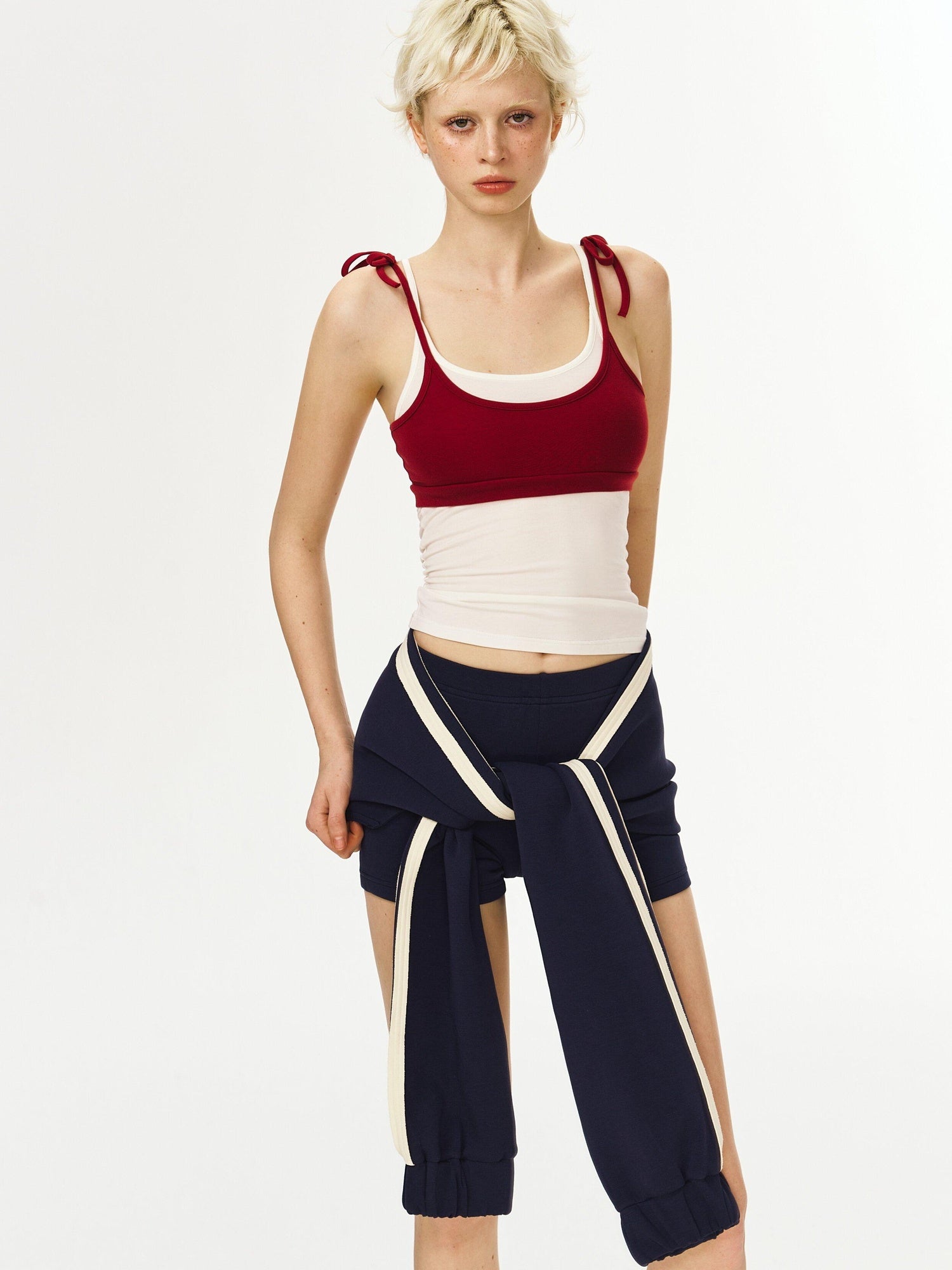 DeleteEx Breathable Cotton Blend Strappy Faux Two Piece Regular Fit Camisoles