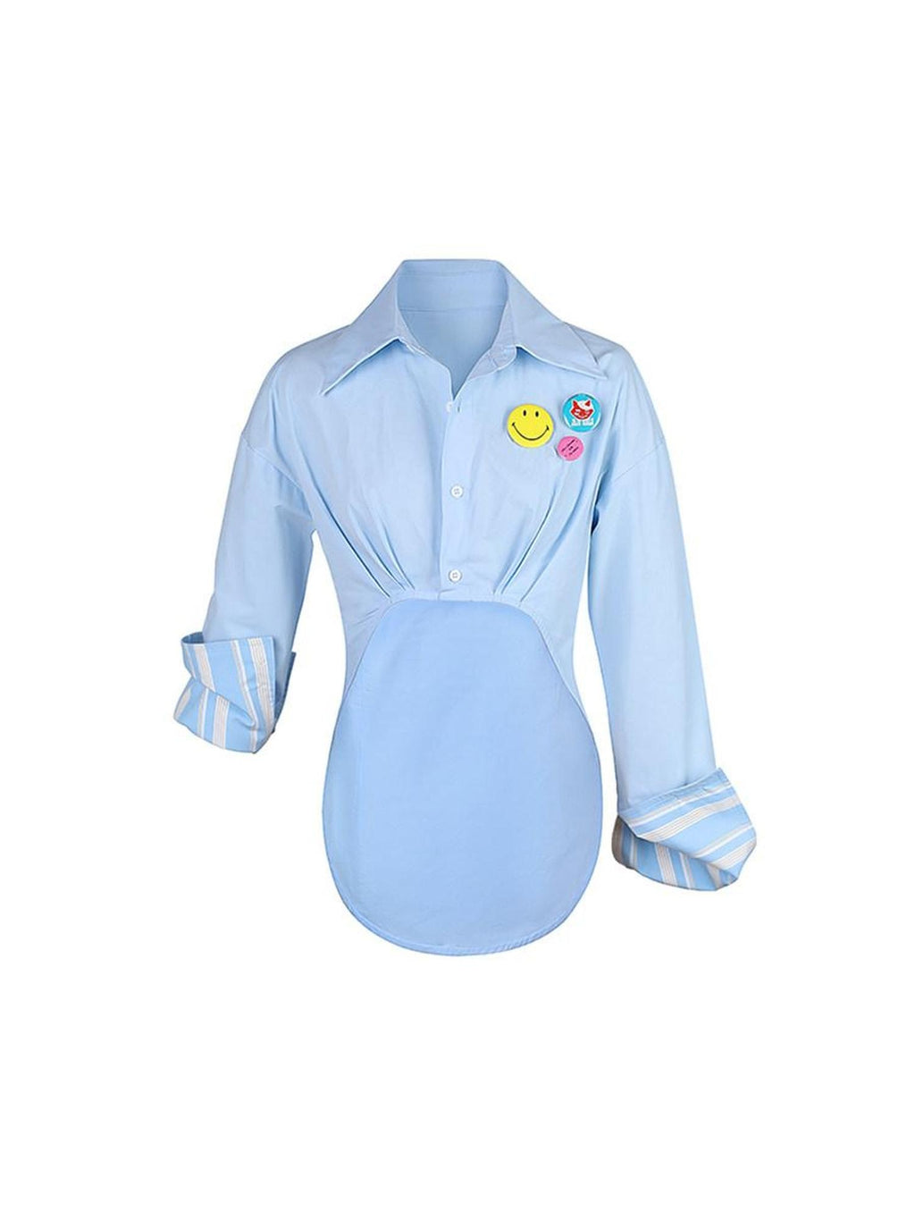 DeleteEx Breathable Cotton Slim Fit Long Sleeve Collared Button Solid Blue Shirts