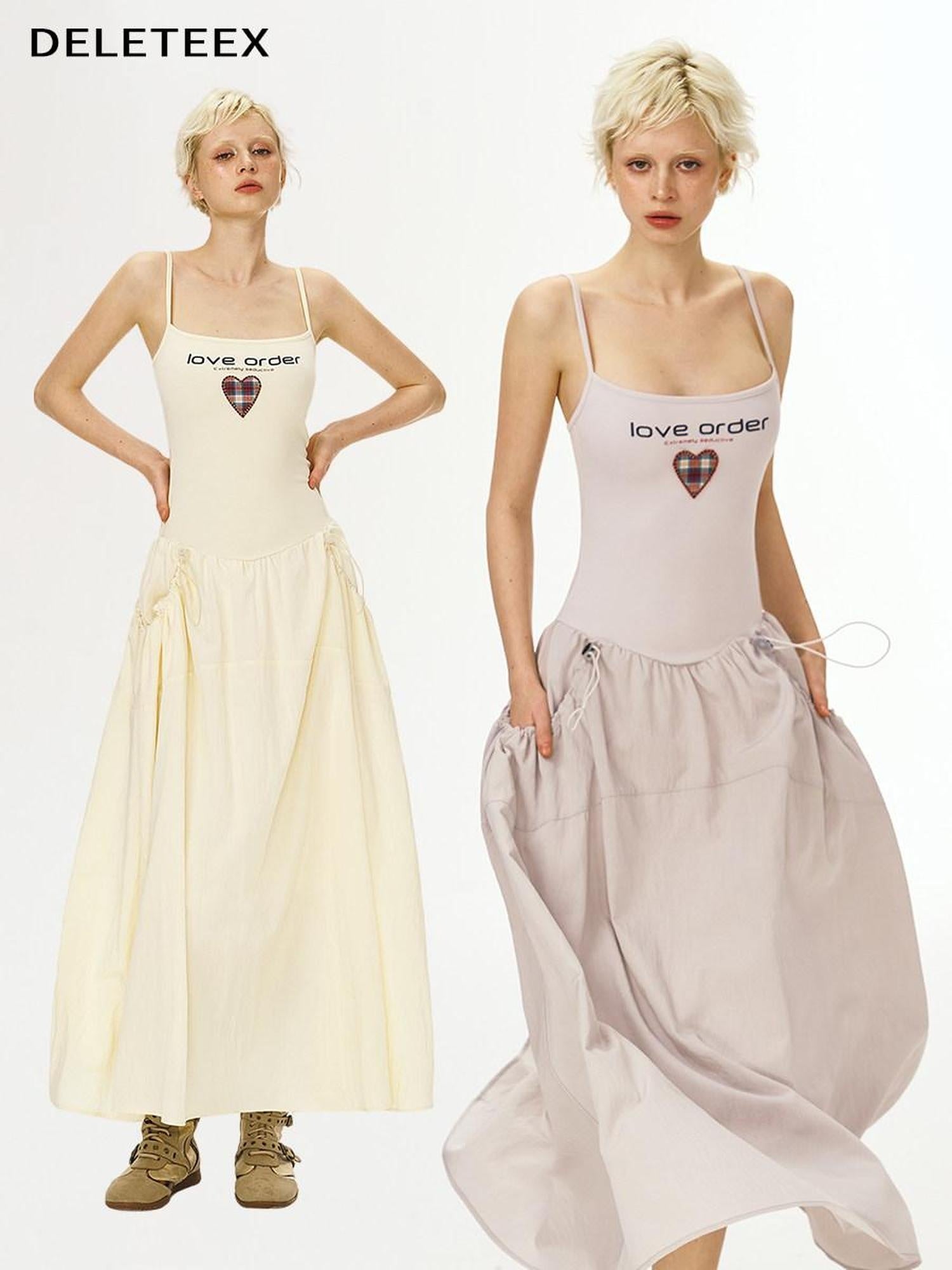 DeleteEx Cinched Waist Sleeveless Bardot Cotton Modal Stretch Beige Gray Maxi Dresses
