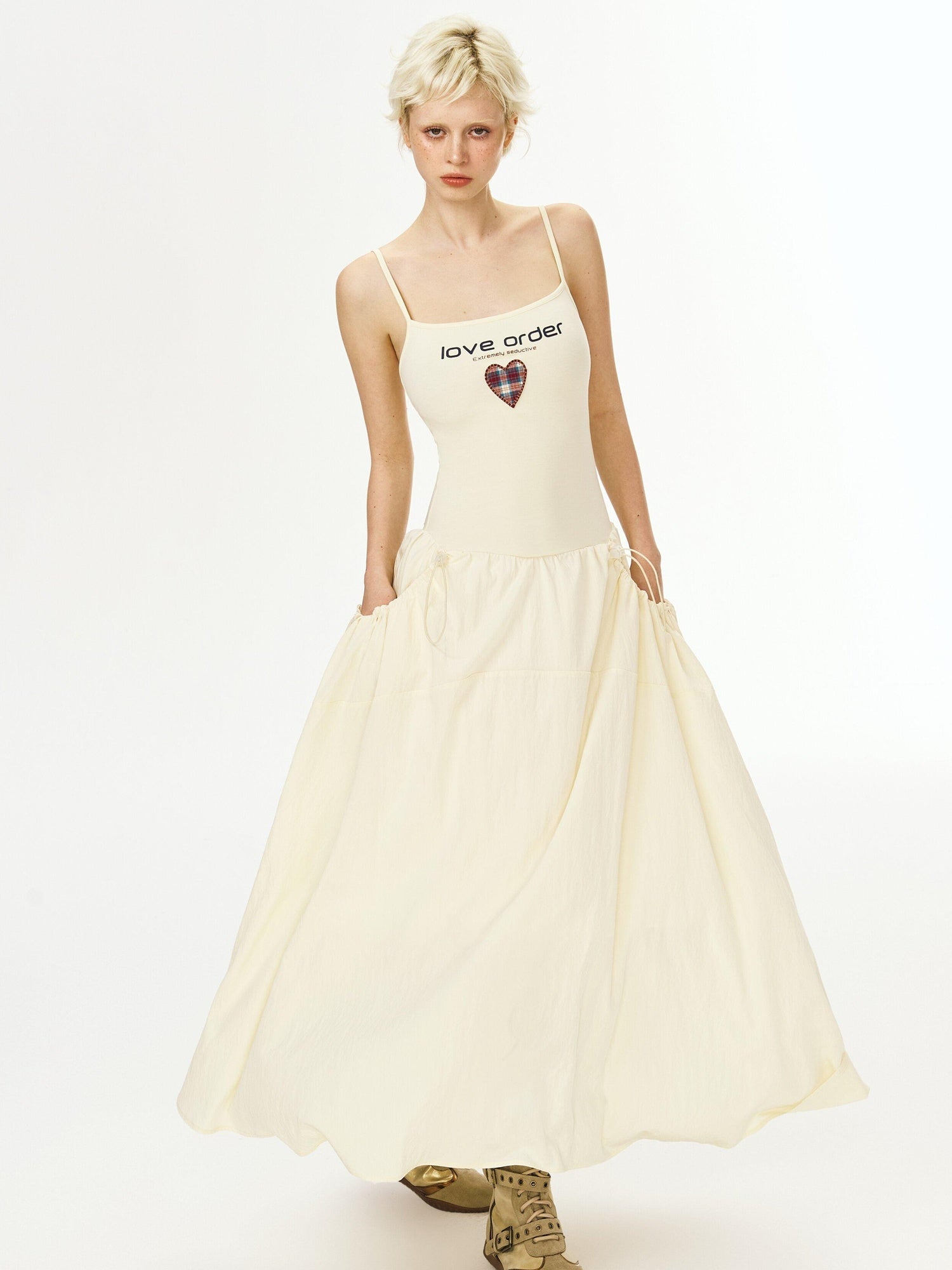 DeleteEx Cinched Waist Sleeveless Bardot Cotton Modal Stretch Beige Gray Maxi Dresses