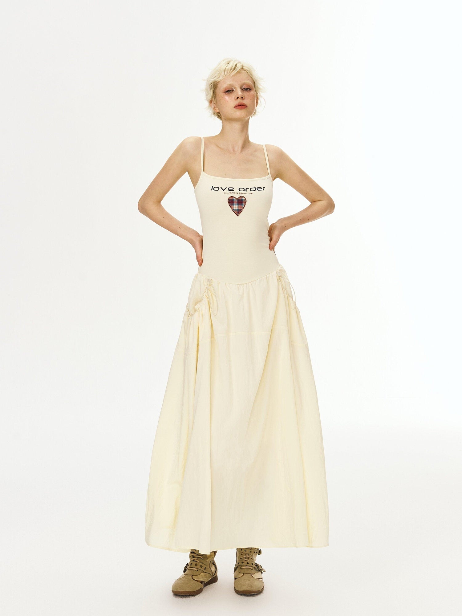 DeleteEx Cinched Waist Sleeveless Bardot Cotton Modal Stretch Beige Gray Maxi Dresses