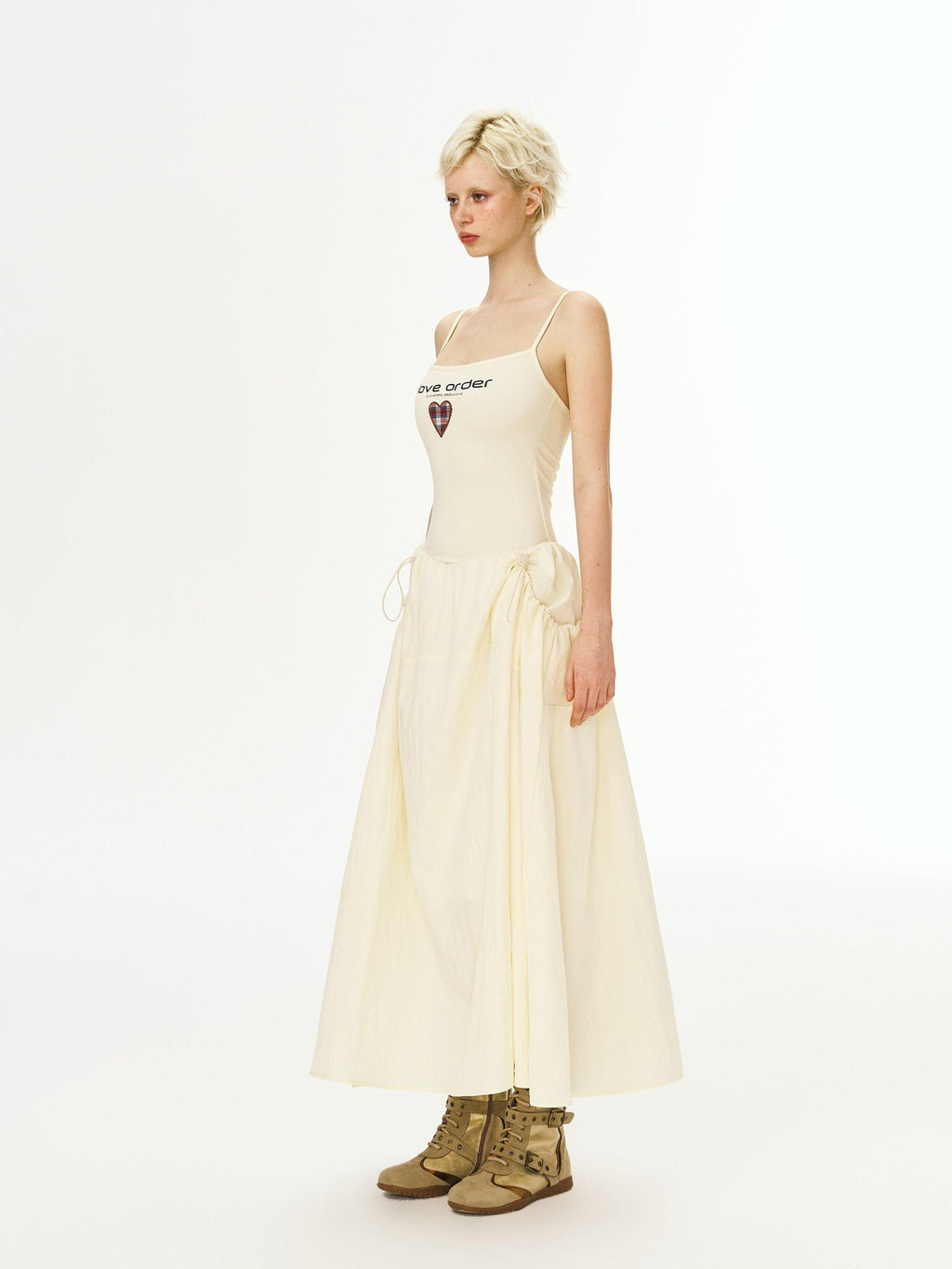 DeleteEx Cinched Waist Sleeveless Bardot Cotton Modal Stretch Beige Gray Maxi Dresses