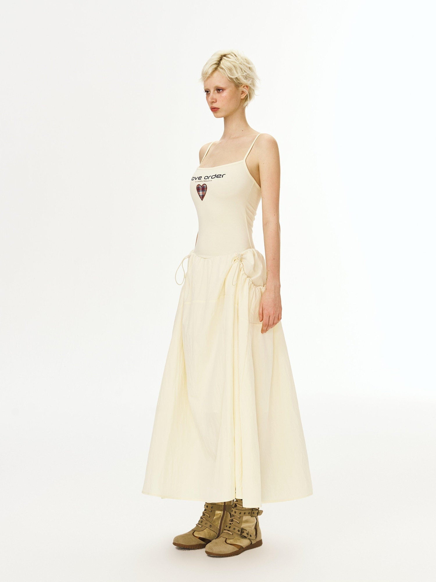 DeleteEx Cinched Waist Sleeveless Bardot Cotton Modal Stretch Beige Gray Maxi Dresses