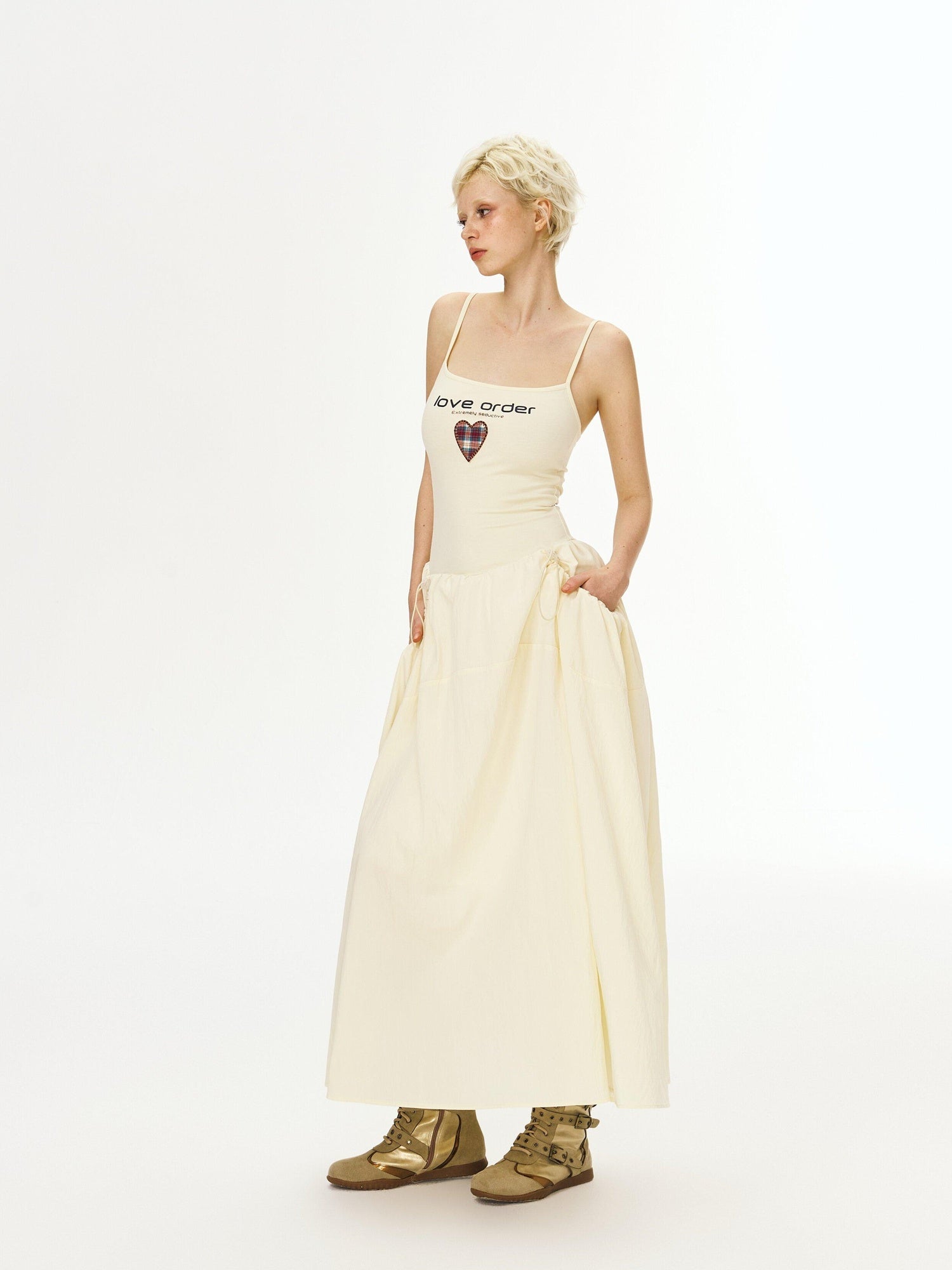 DeleteEx Cinched Waist Sleeveless Bardot Cotton Modal Stretch Beige Gray Maxi Dresses