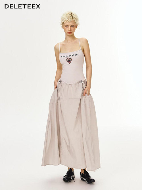 DeleteEx Cinched Waist Sleeveless Bardot Cotton Modal Stretch Beige Gray Maxi Dresses