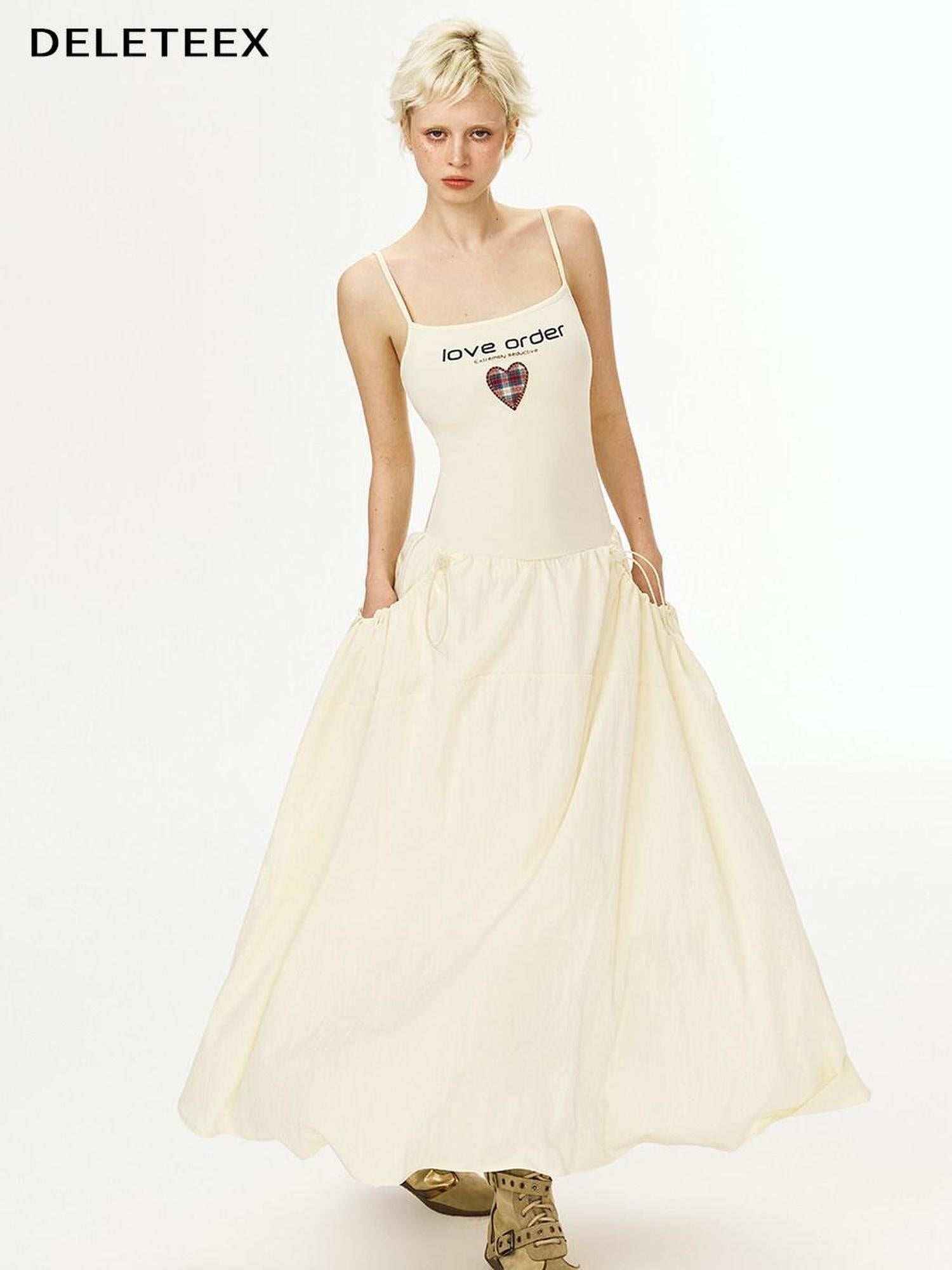 DeleteEx Cinched Waist Sleeveless Bardot Cotton Modal Stretch Beige Gray Maxi Dresses