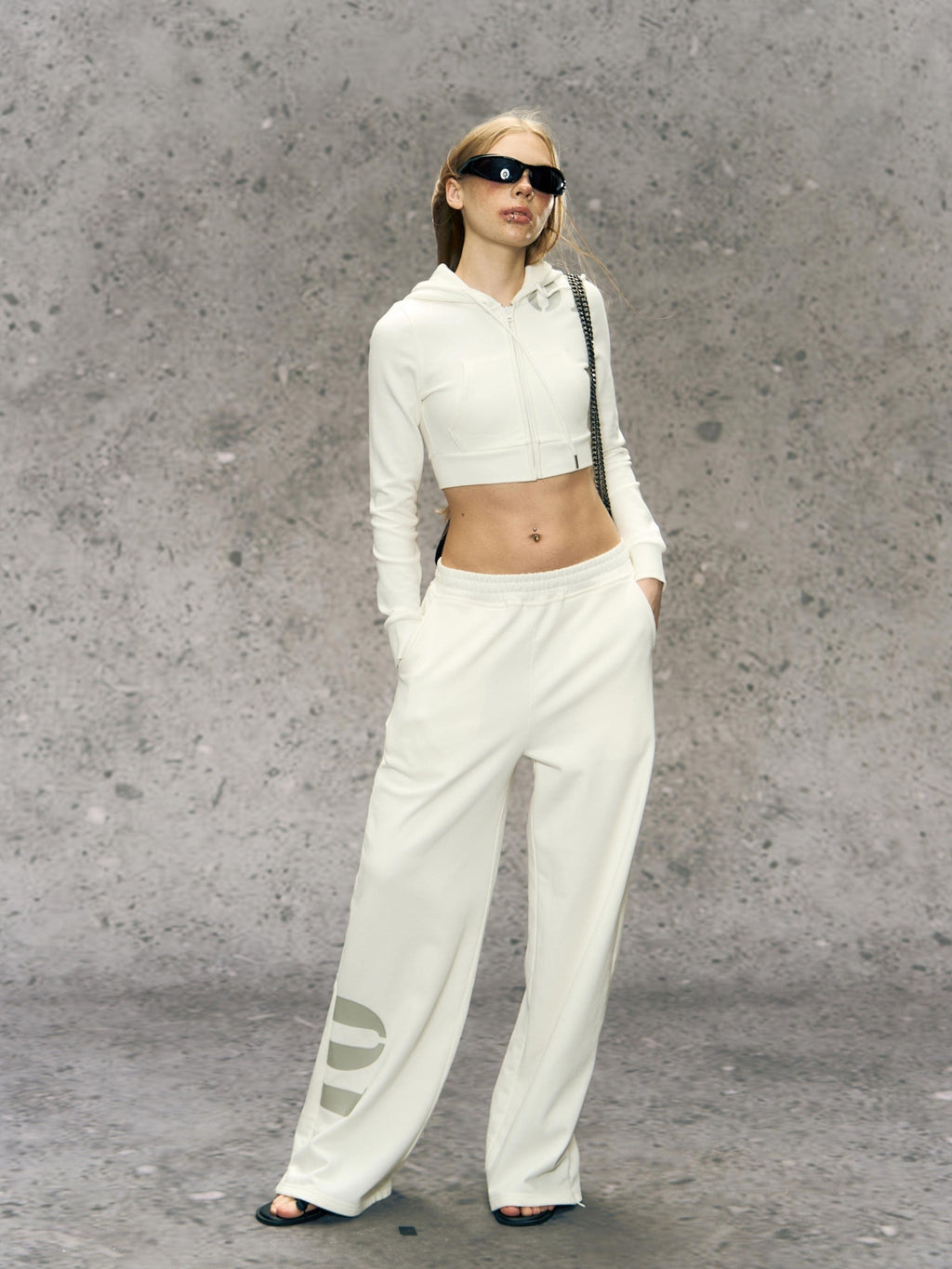 DeleteEx Cotton Blend Breathable Slim Fit Womens Charcoal White Top & Pants Sets