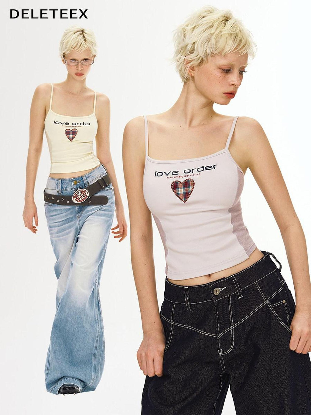 DeleteEx Cotton Modal Stretch Heart Patchwork Slim Fit Original Design Camisoles
