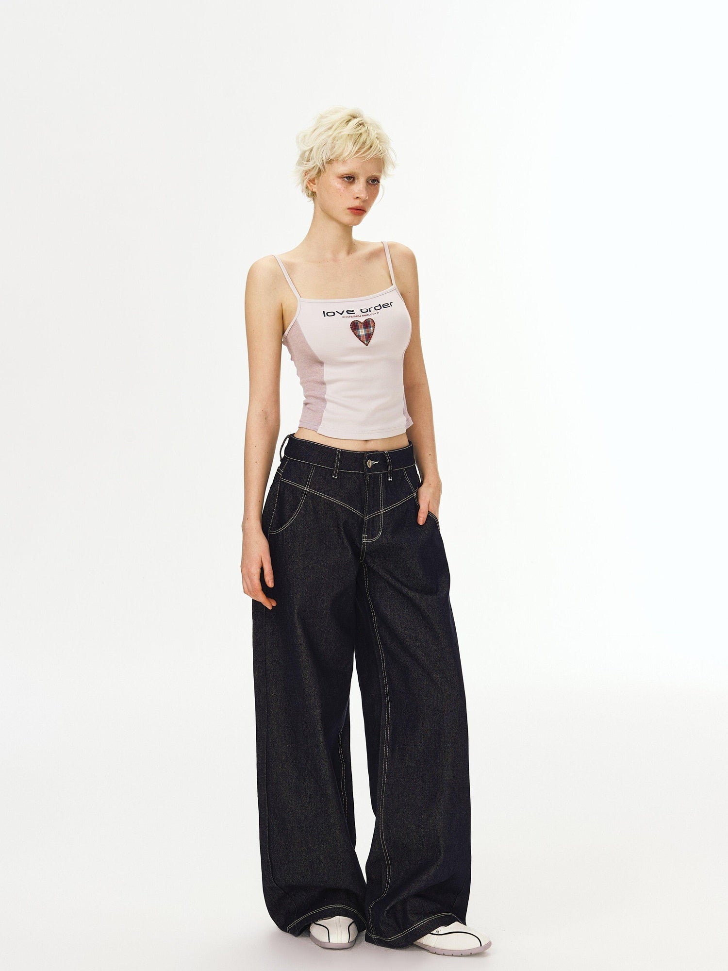 DeleteEx Cotton Modal Stretch Heart Patchwork Slim Fit Original Design Camisoles