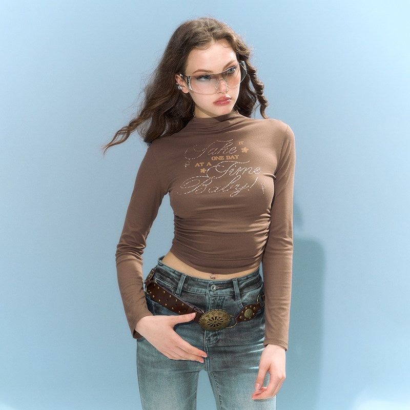 DeleteEx_Creative_Printed_Mock_Neck_Commuter_Minimal_Black_Brown_Long_Sleeve_T-Shirts_MISSTT