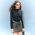 DeleteEx_Creative_Printed_Mock_Neck_Commuter_Minimal_Black_Brown_Long_Sleeve_T-Shirts_MISSTT