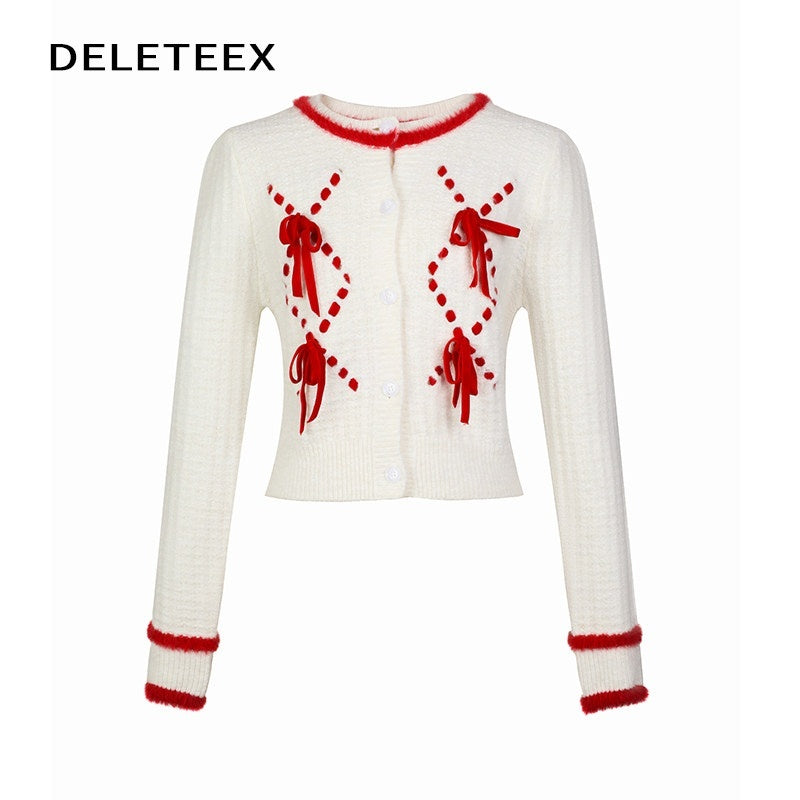 DeleteEx_Cute_Velvet_Bow_Slim_Fit_Round_Neck_Long_Sleeve_Women_Knit_Cardigans_MISSTT