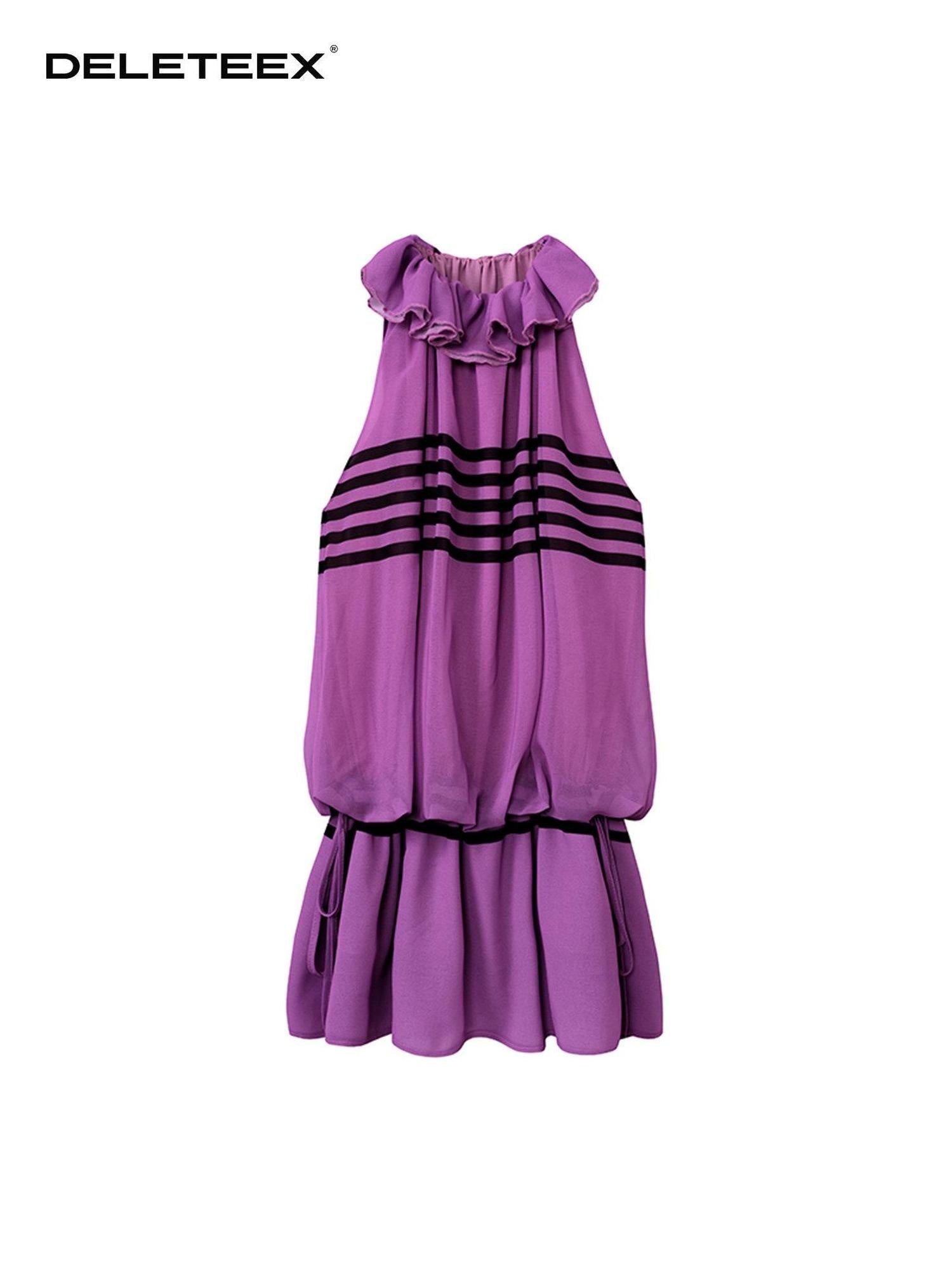 DeleteEx Delicate Chiffon Drawstring Cinched Waist Women Purple Mini Dresses