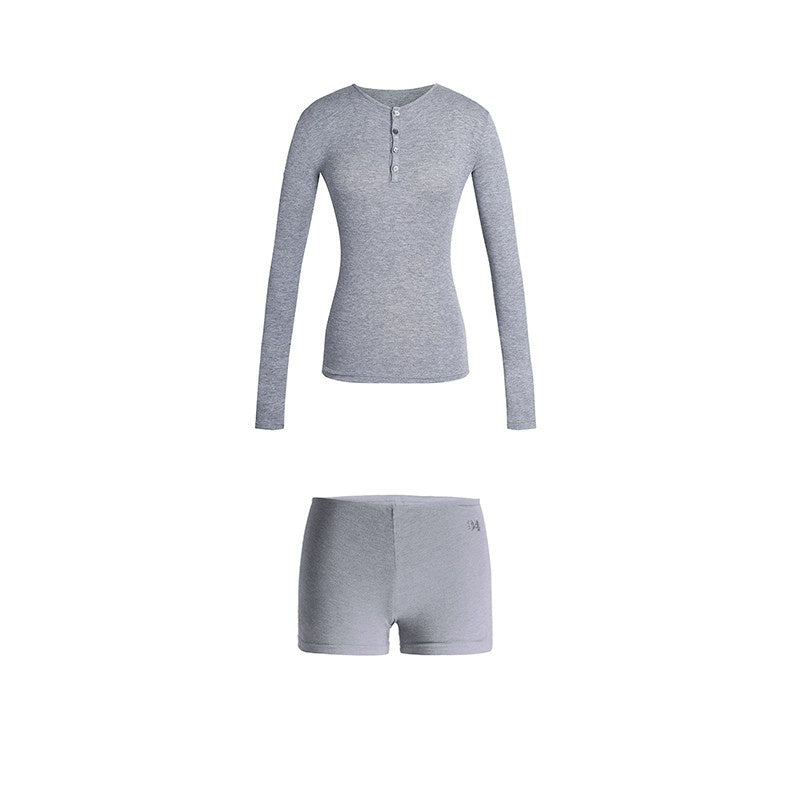 DeleteEx_Edgy_Stretch_Short_Sleeve_Lounge_Set_Women_Grey_Black_Top_&_Shorts_Sets_MISSTT