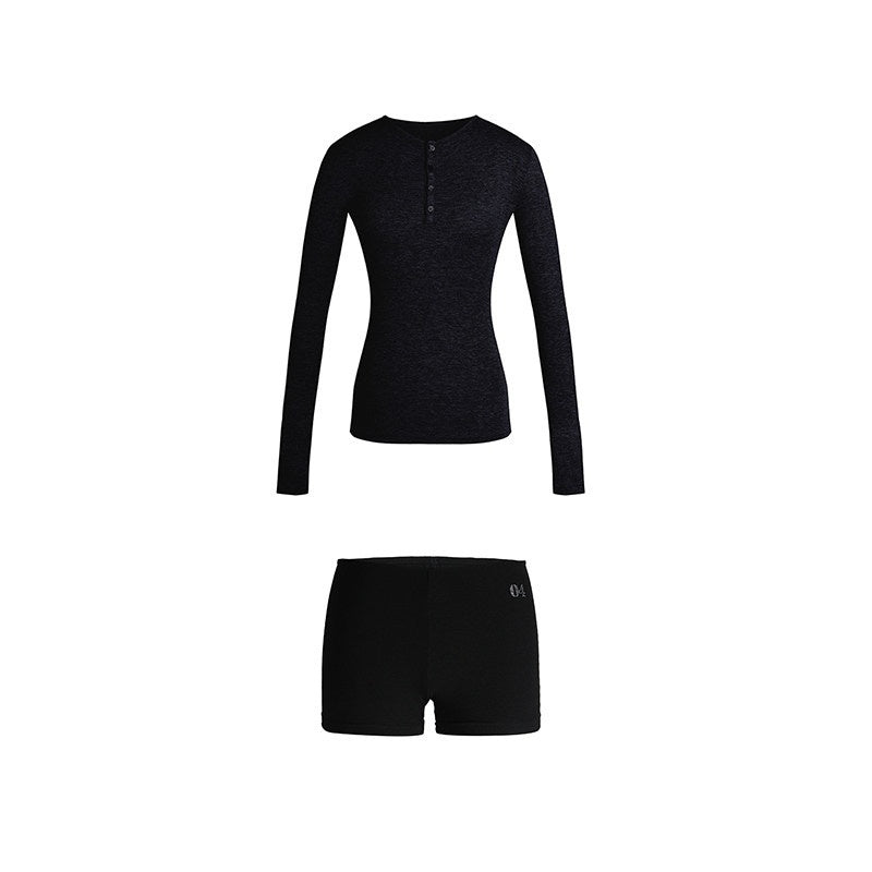 DeleteEx_Edgy_Stretch_Short_Sleeve_Lounge_Set_Women_Grey_Black_Top_&_Shorts_Sets_MISSTT