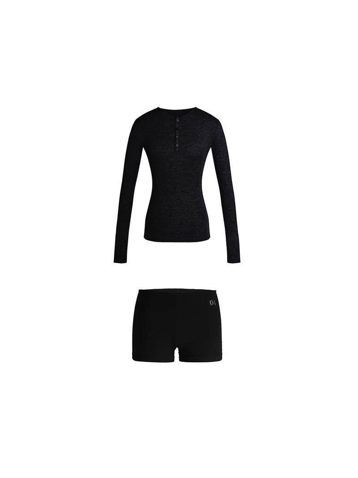 DeleteEx Edgy Stretch Short Sleeve Lounge Set Women Grey Black Top & Shorts Sets