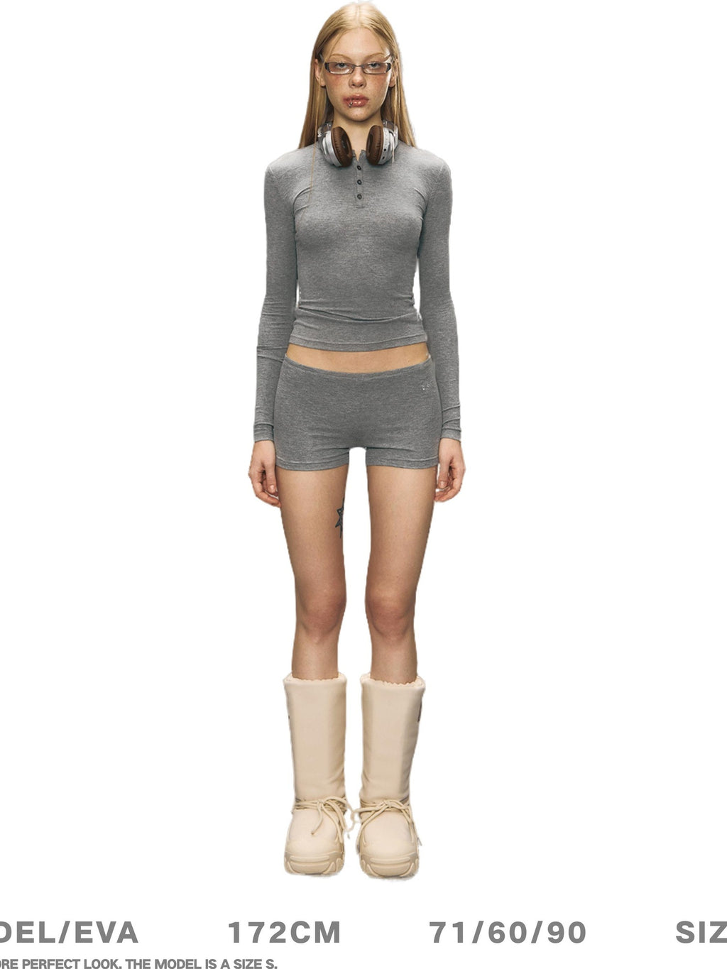 DeleteEx Edgy Stretch Short Sleeve Lounge Set Women Grey Black Top & Shorts Sets