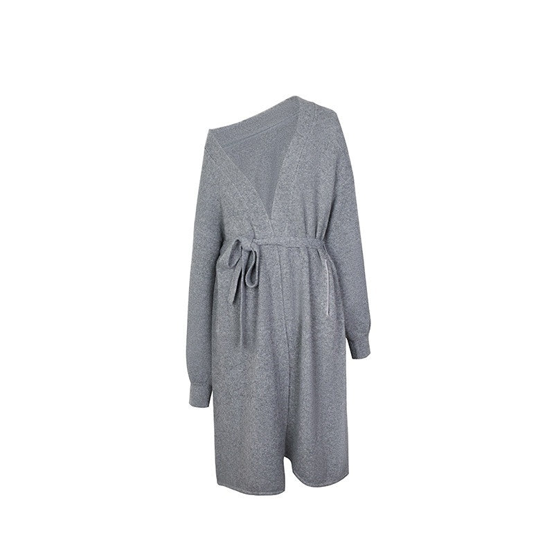 DeleteEx_Elegant_V-neck_Longline_Regular_Young_Women_Yellow_Heather_Gray_Long_Coats_MISSTT