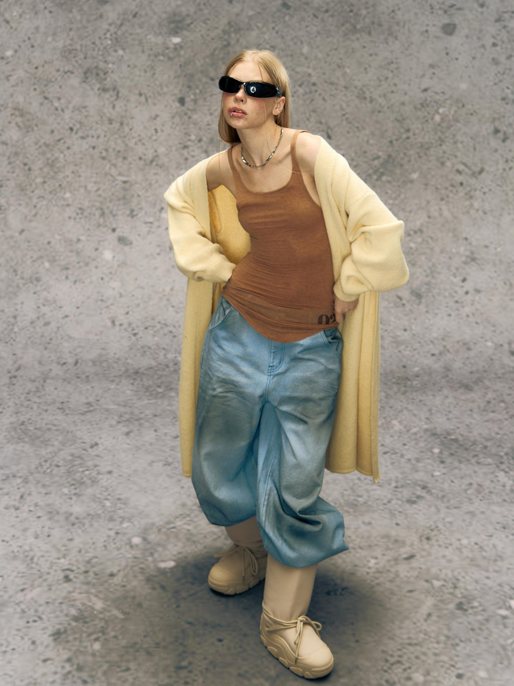 DeleteEx Elegant V-neck Longline Regular Young Women Yellow Heather Gray Long Coats