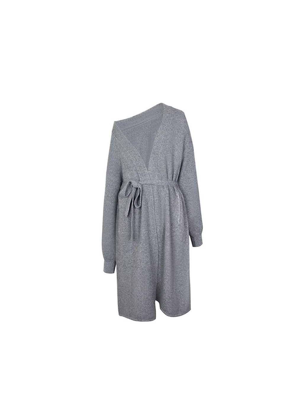 DeleteEx Elegant V-neck Longline Regular Young Women Yellow Heather Gray Long Coats