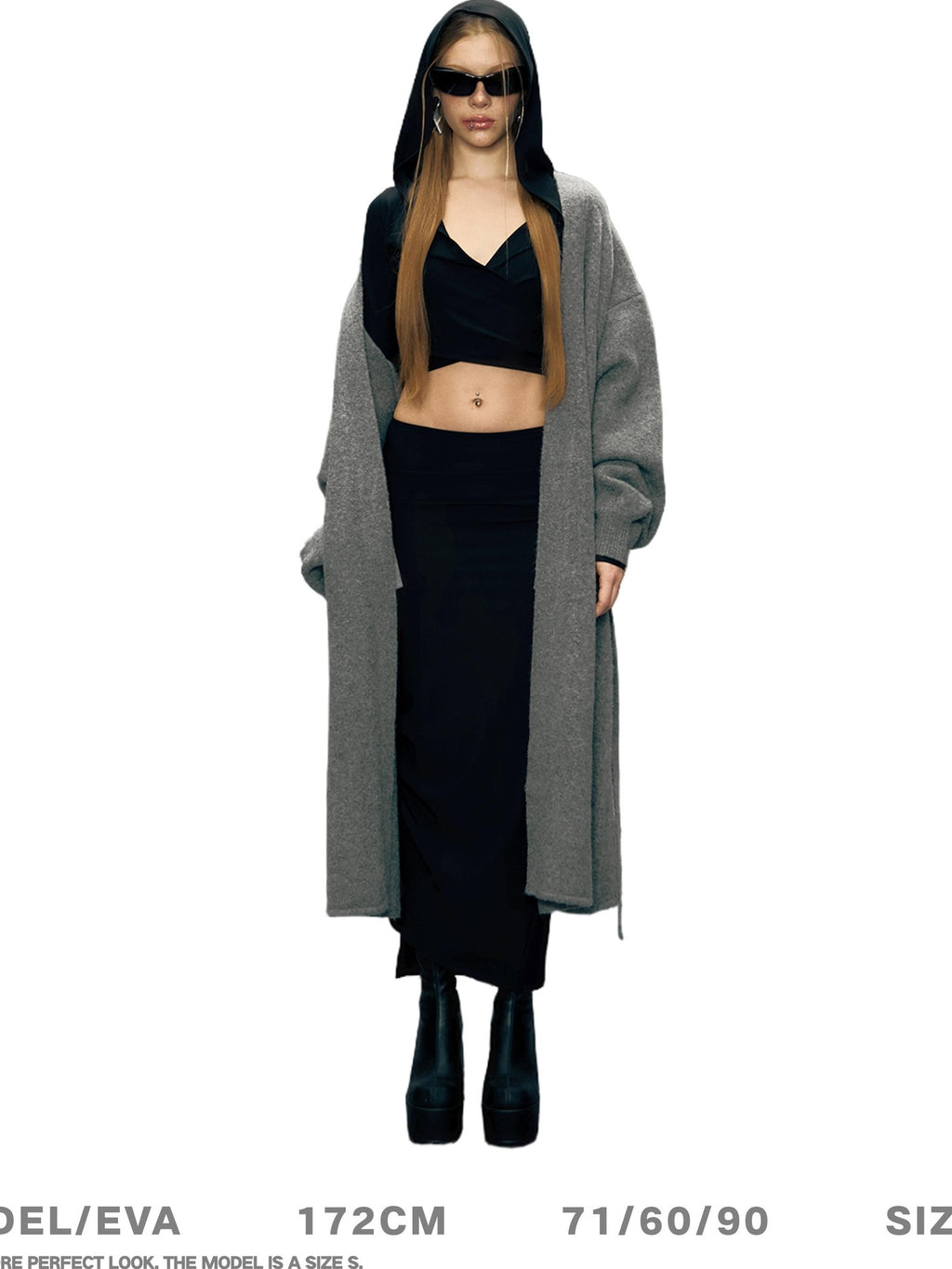 DeleteEx Elegant V-neck Longline Regular Young Women Yellow Heather Gray Long Coats