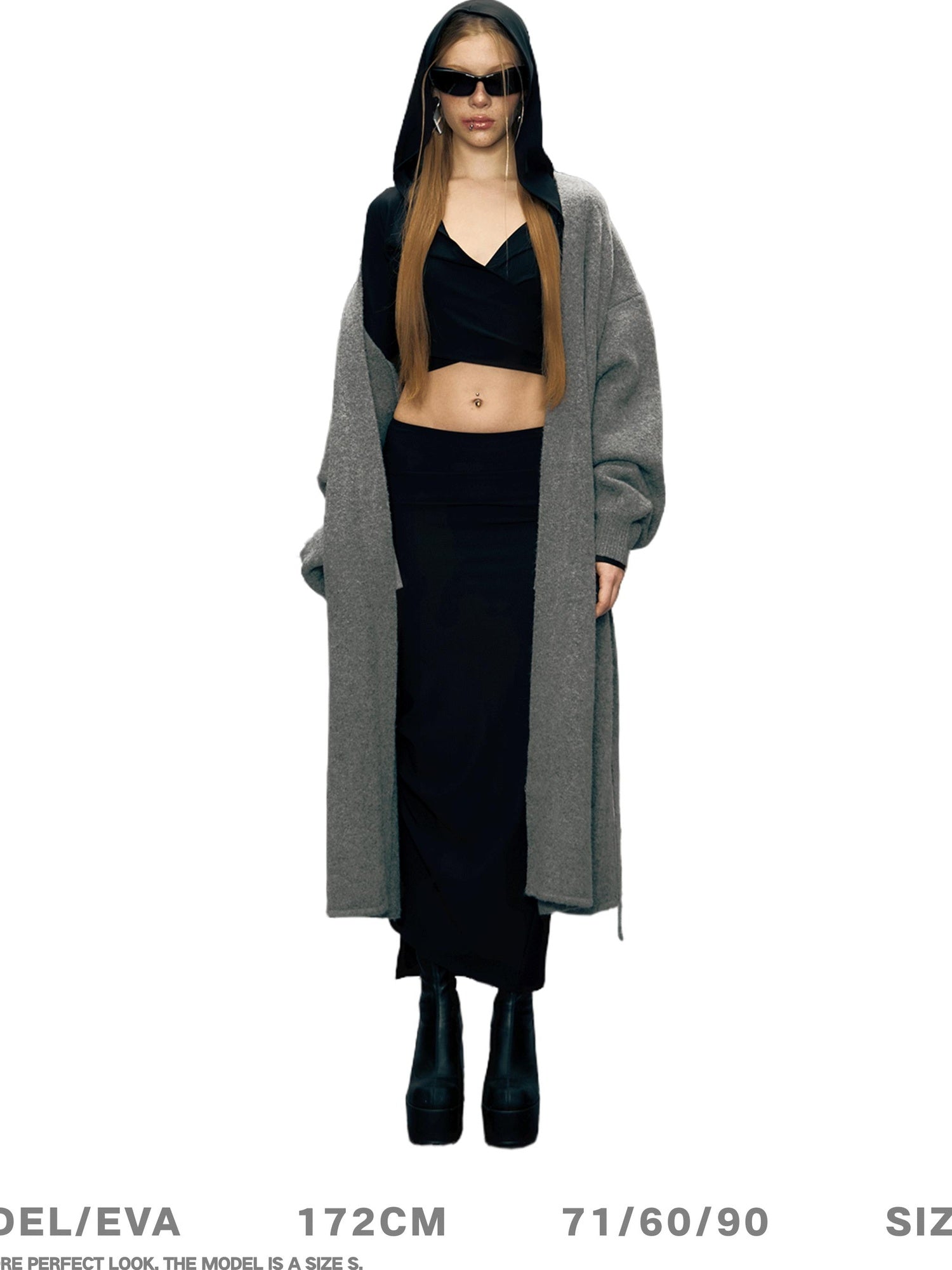 DeleteEx Elegant V-neck Longline Regular Young Women Yellow Heather Gray Long Coats