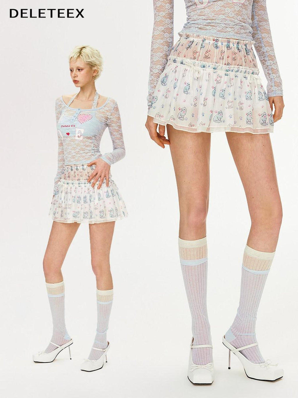 DeleteEx Gorgeous 3D Embellished White A Line Mid Rise Youth Polyester Mini Skirts