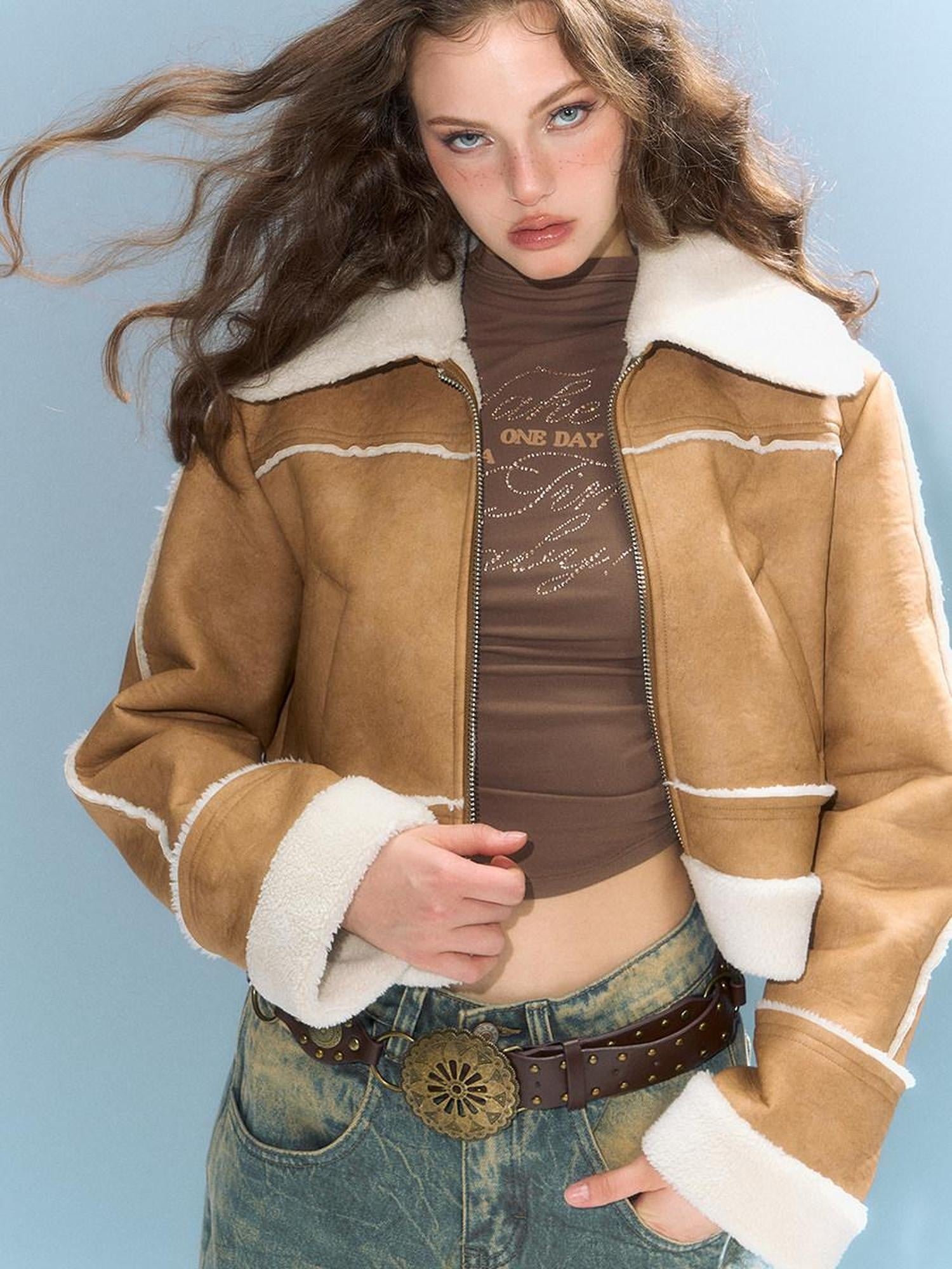 DeleteEx High Leather Content Khaki Vintage Slim Fit Zipper Women Leather Jackets