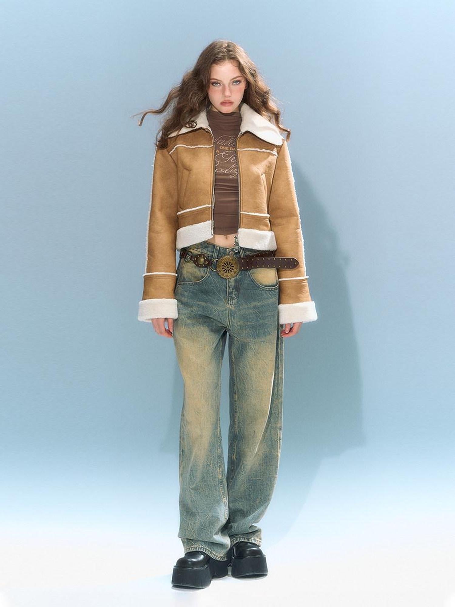 DeleteEx High Leather Content Khaki Vintage Slim Fit Zipper Women Leather Jackets