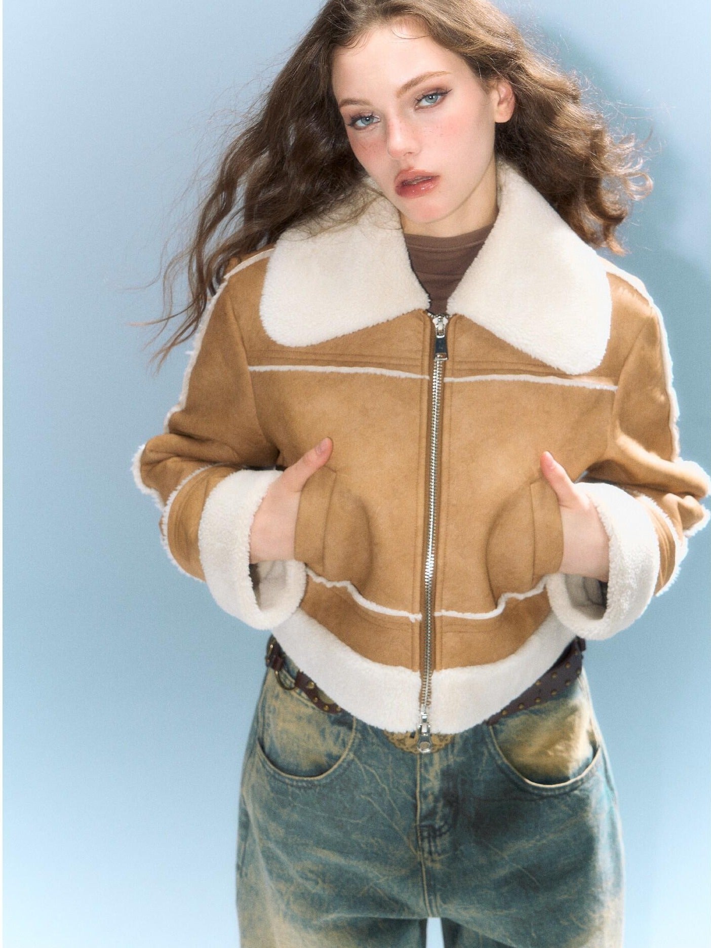 DeleteEx High Leather Content Khaki Vintage Slim Fit Zipper Women Leather Jackets