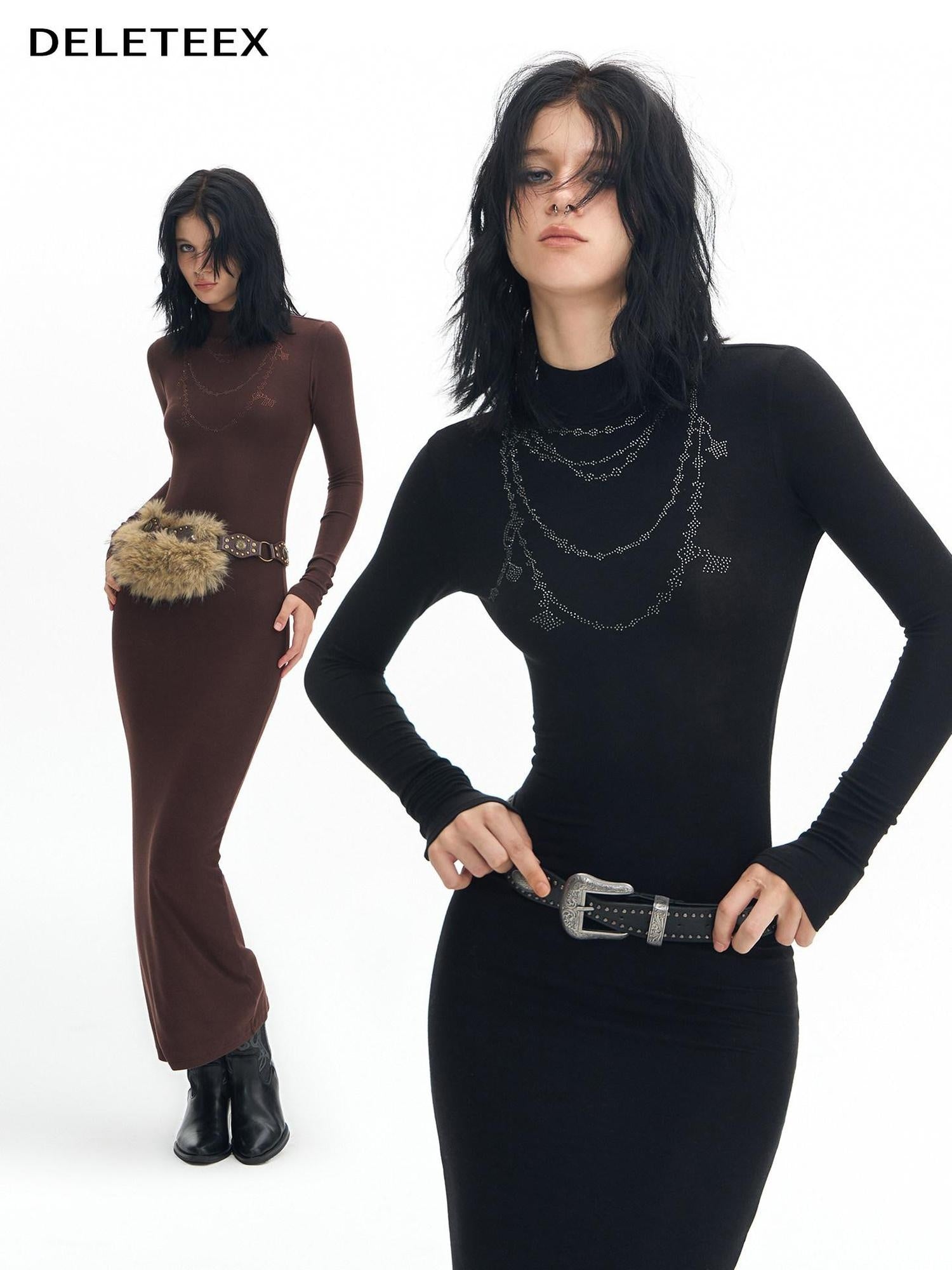 DeleteEx High Stretch Modal High Waist Long Sleeve Slim Bodycon Work Daily Maxi Dresses