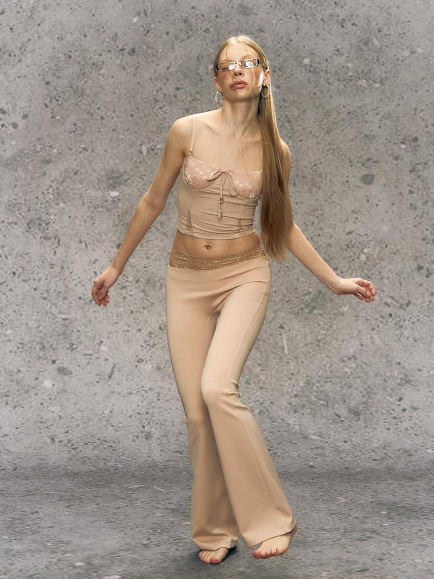 DeleteEx High Stretch Sculpting Nude Cami Micro Flare Pants Women S M L Top & Pants Sets