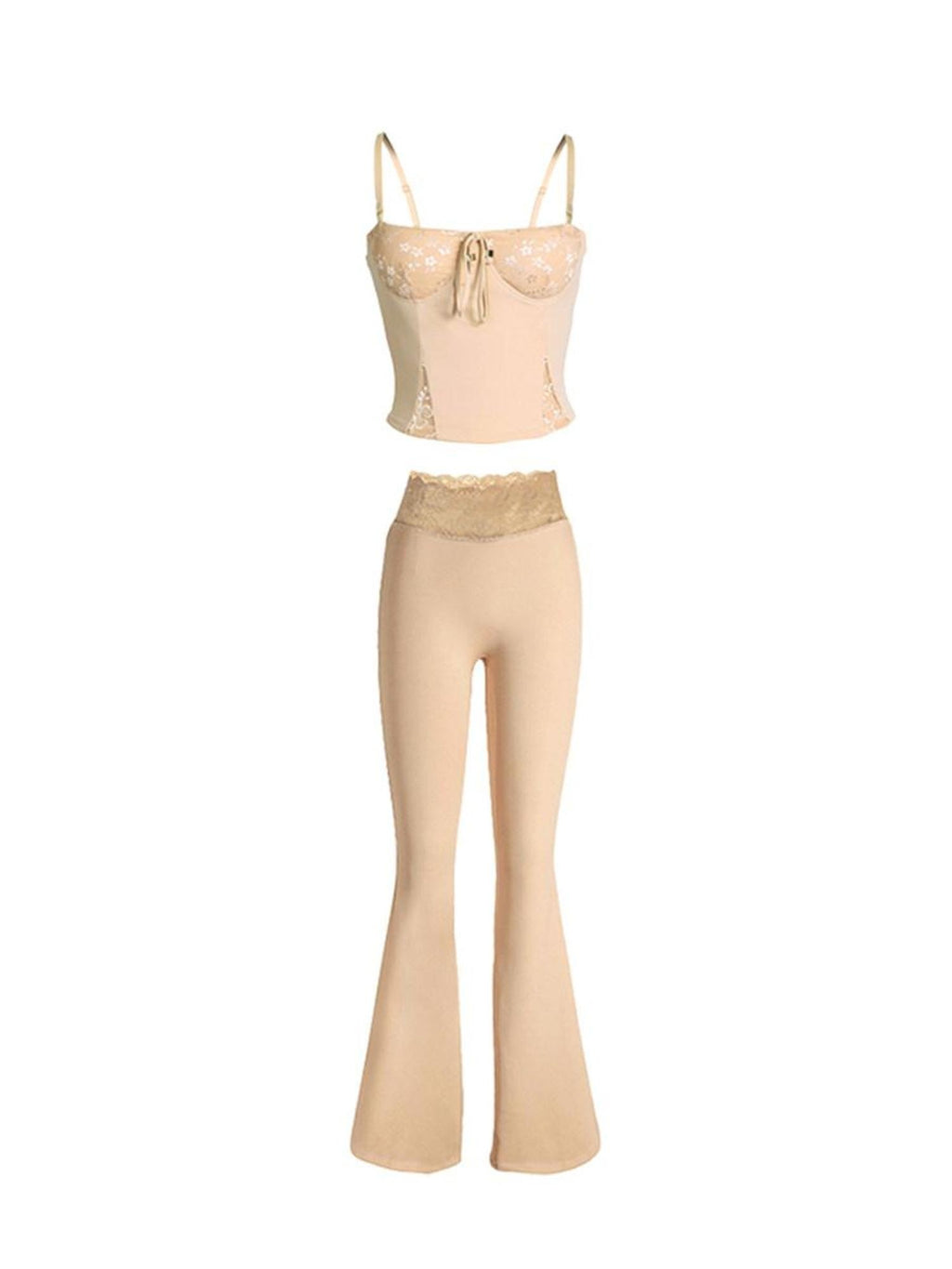 DeleteEx High Stretch Sculpting Nude Cami Micro Flare Pants Women S M L Top & Pants Sets