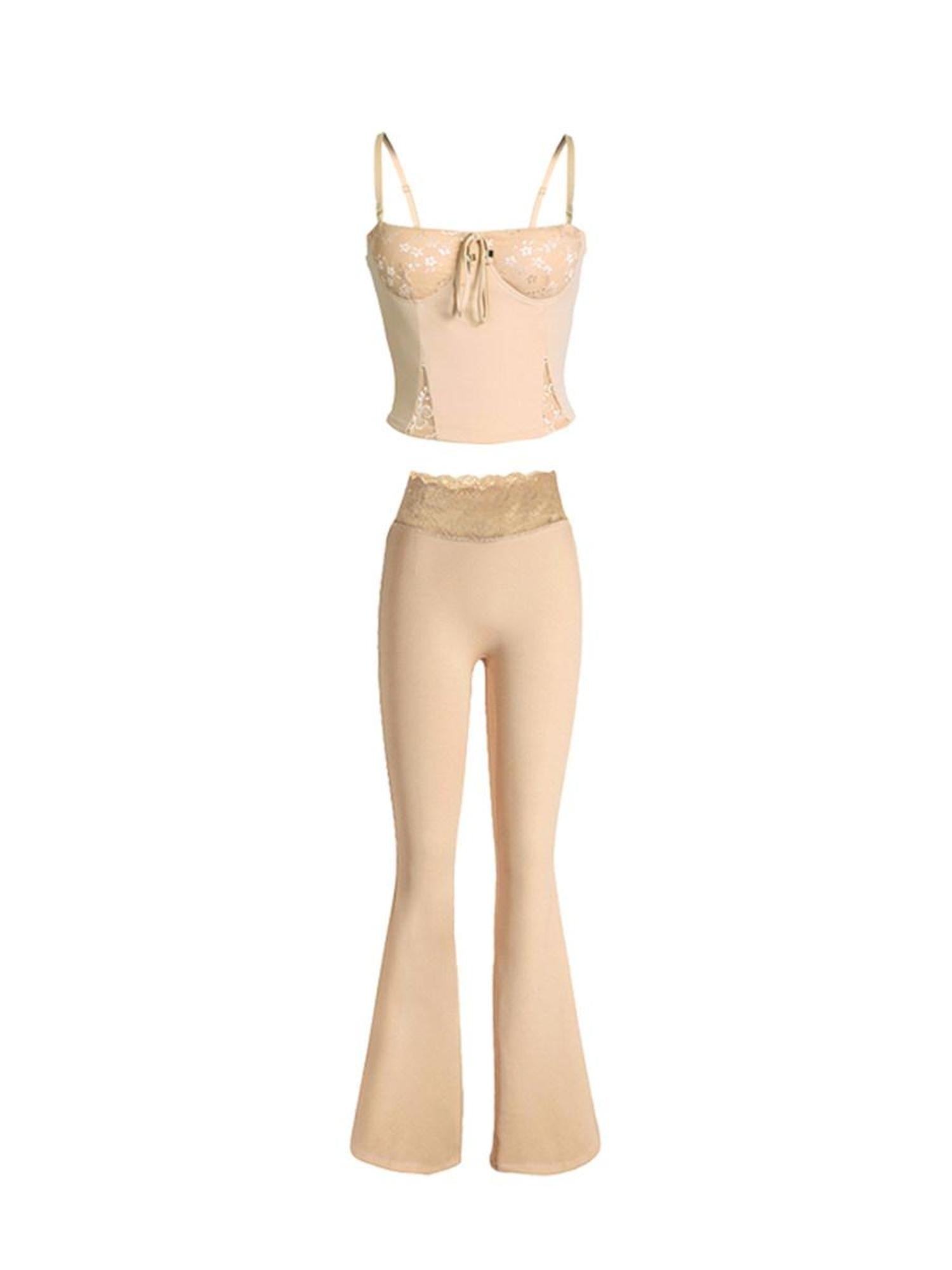 DeleteEx High Stretch Sculpting Nude Cami Micro Flare Pants Women S M L Top & Pants Sets