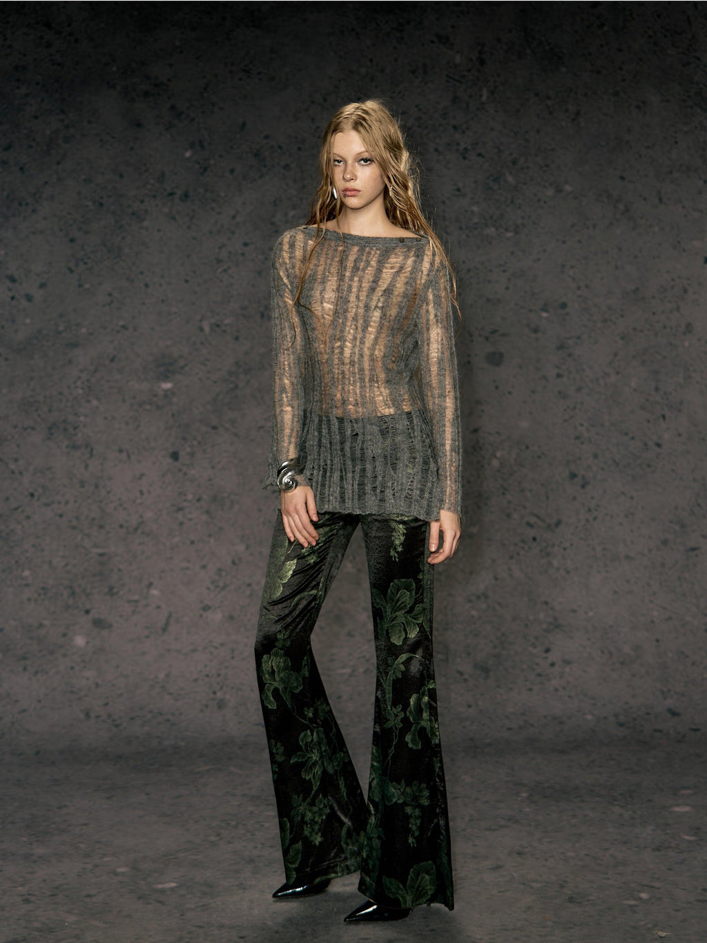 DeleteEx High Waist Wide Leg Polyester Stretch Casual Black Army Green Print Flared Pants